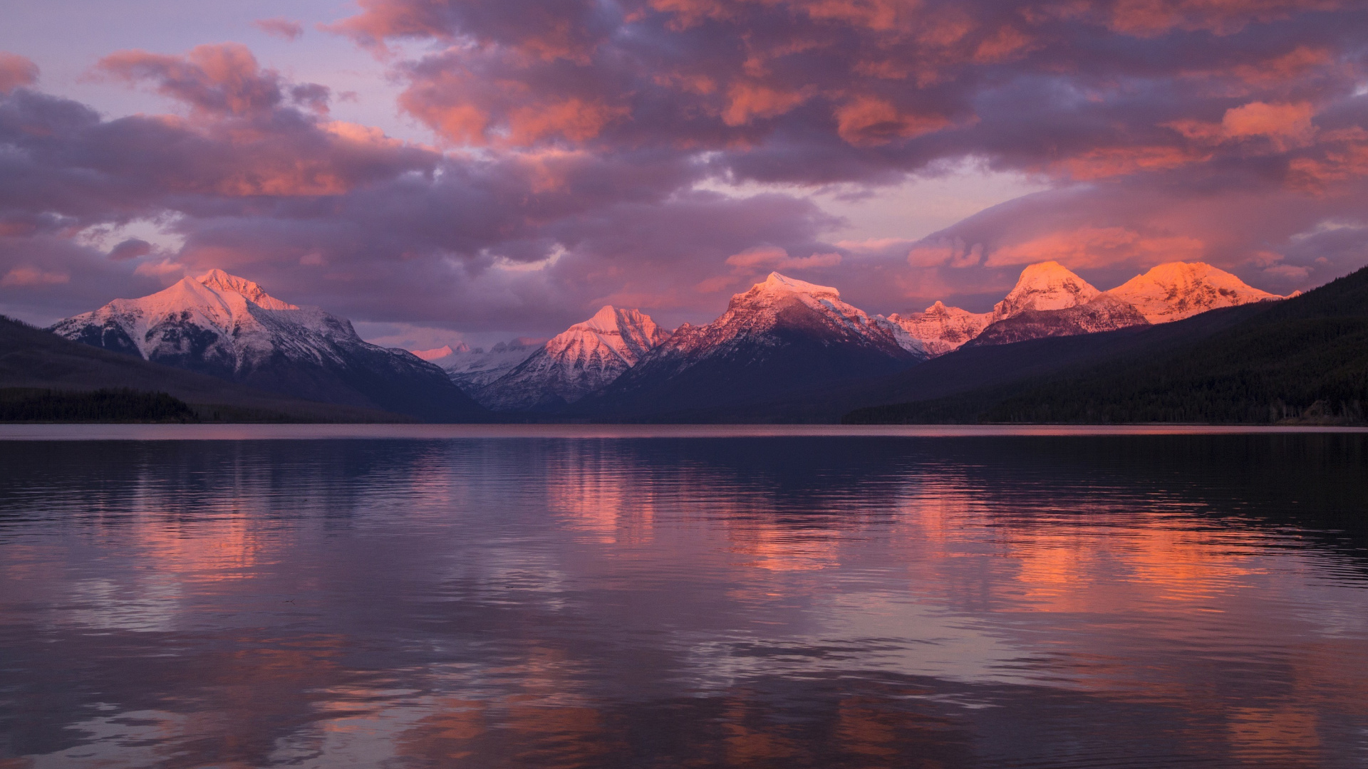 Download Mountains, sunset, Lake McDonald wallpaper, 1920x Full HD, HDTV, FHD, 1080p