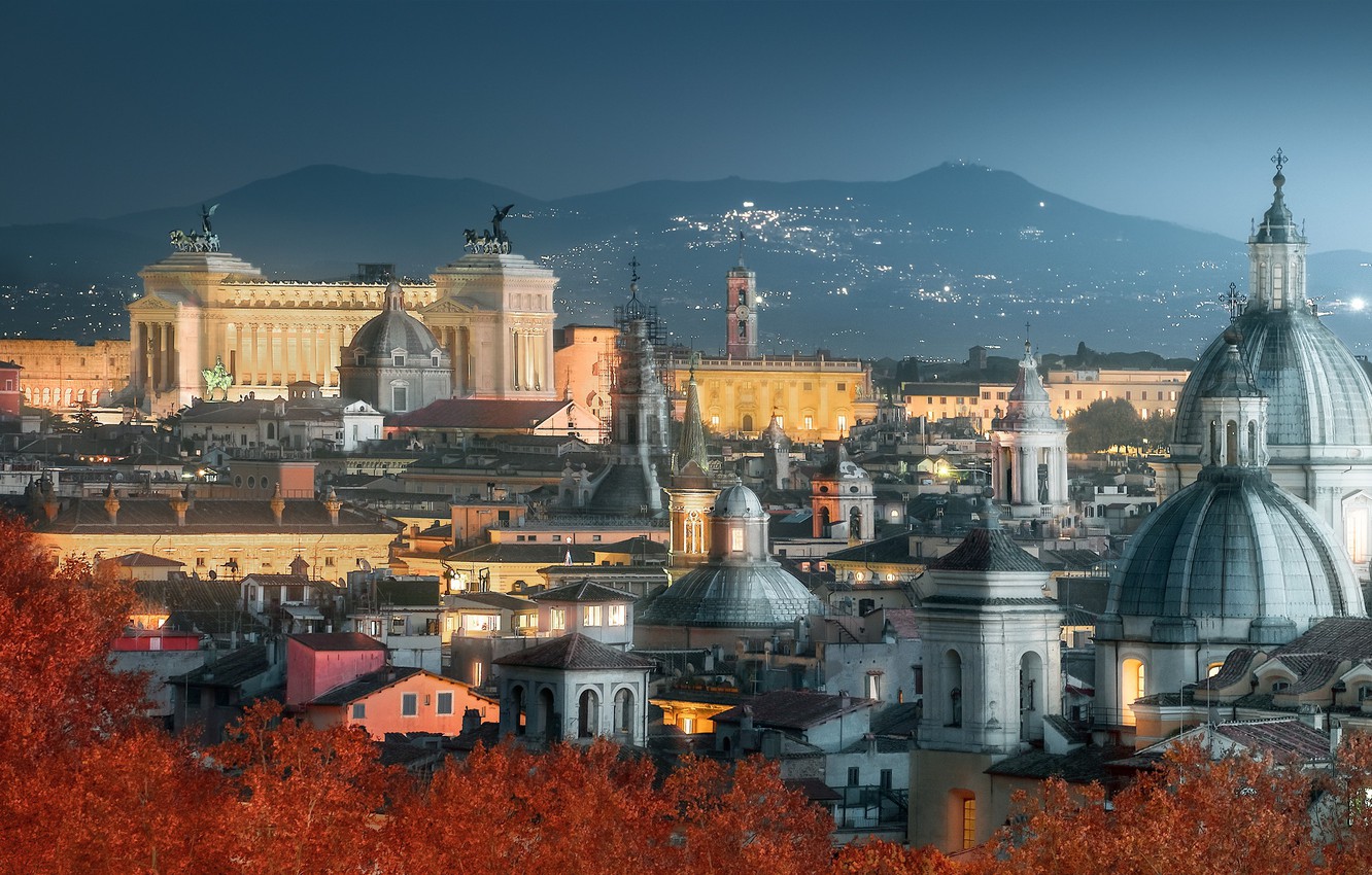 Wallpaper autumn, night, the city, Rome, Italy image for desktop, section город