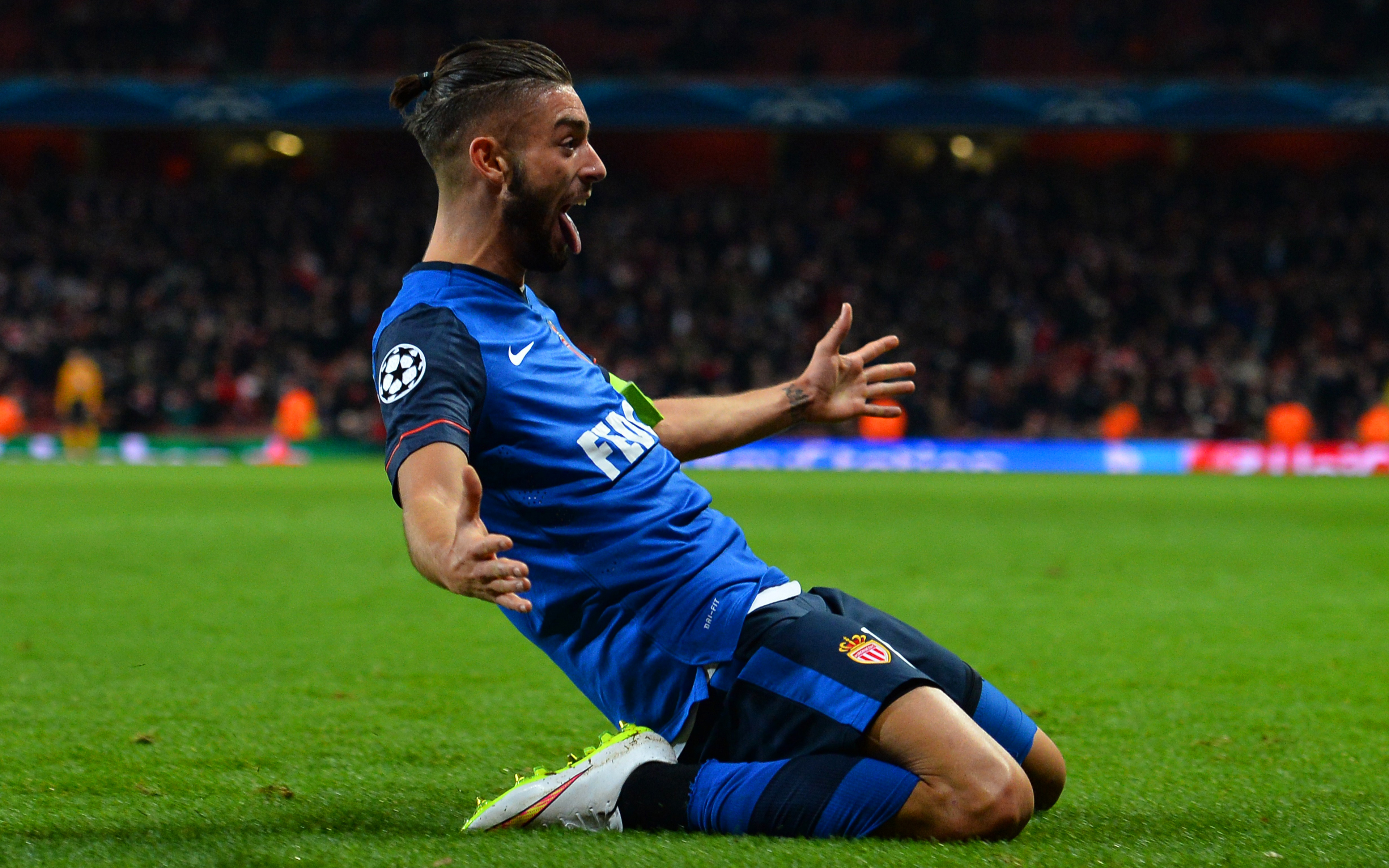 Download wallpaper Yannick Ferreira Carrasco, 4k, AS Monaco, goal, footballers, soccer, Liga 1 for desktop with resolution 3840x2400. High Quality HD picture wallpaper