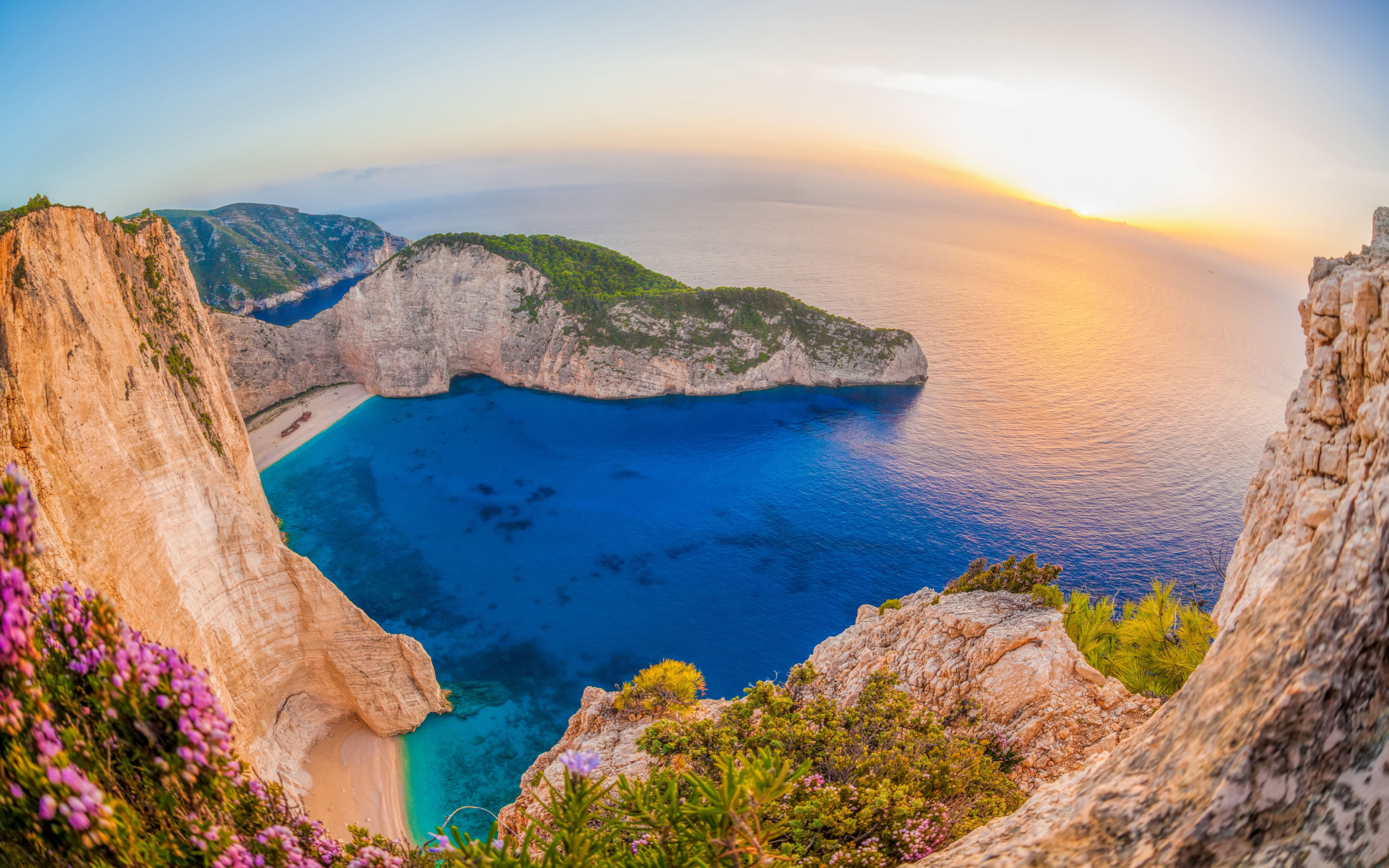 Navagio beach at sunset, Greece wallpaper and image, picture, photo