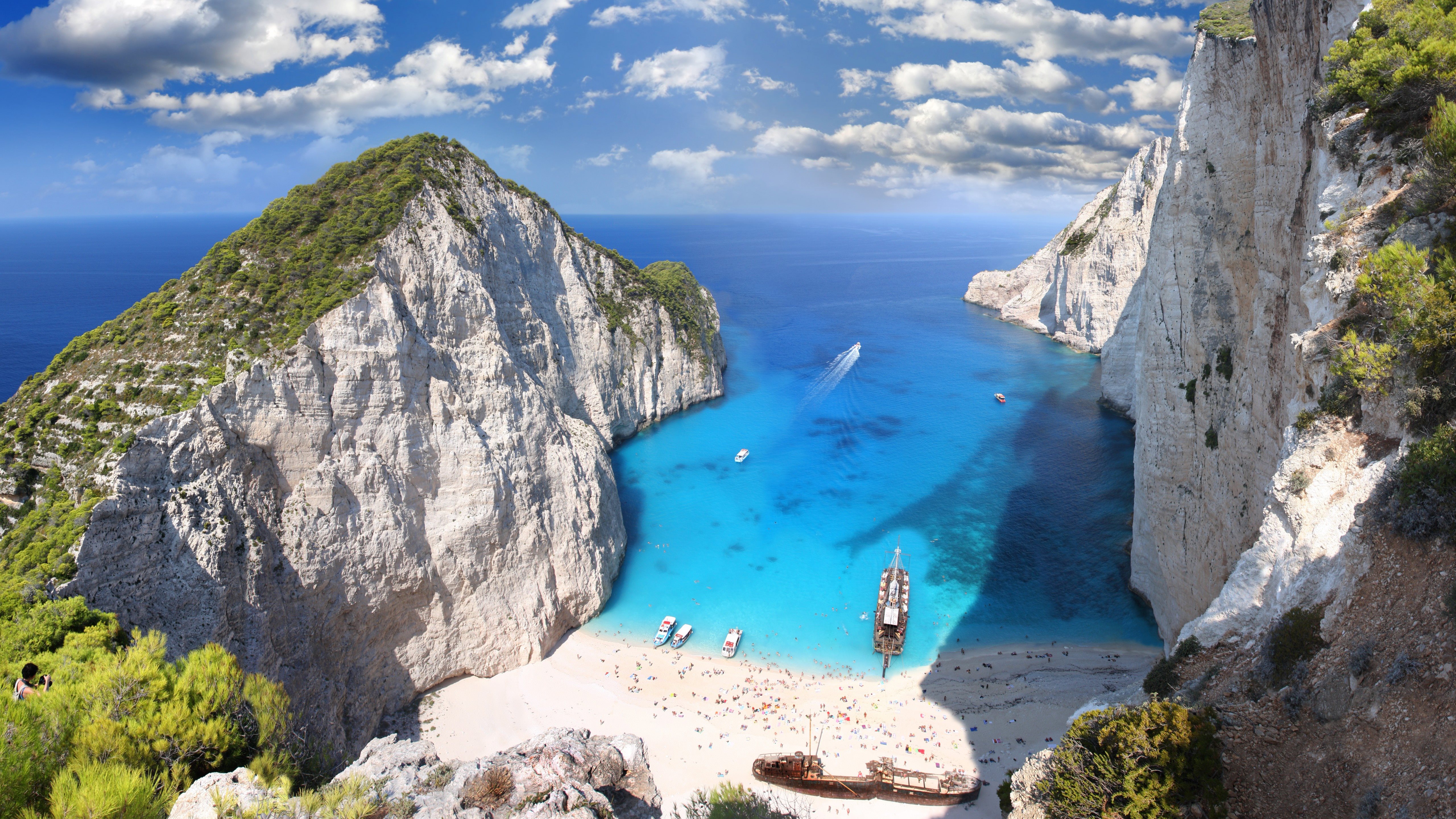 Download wallpaper Navagio Beach, 5k, sea, summer, Shipwreck Beach, Zakynthos, Greece for desktop with resolution 5120x2880. High Quality HD picture wallpaper