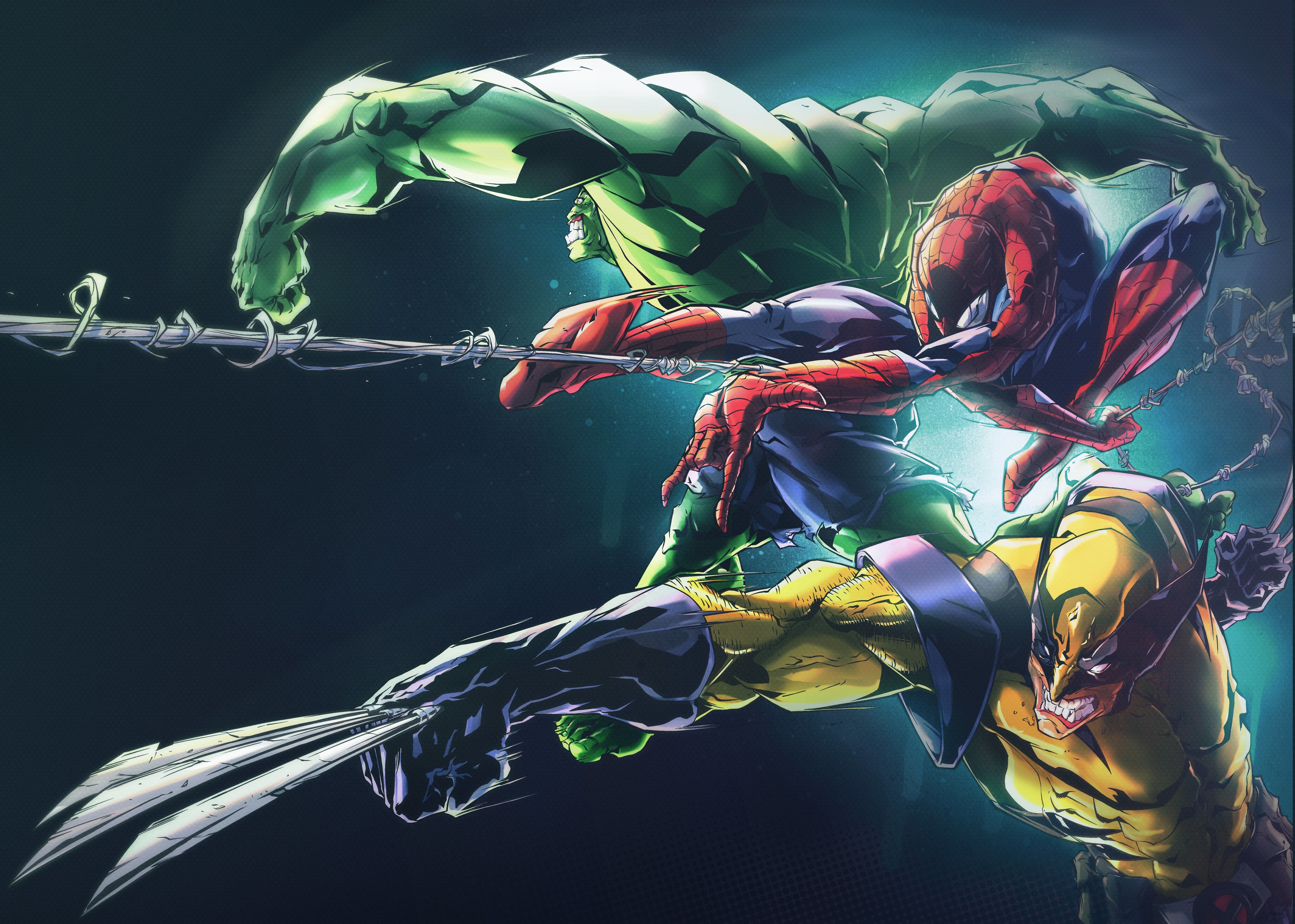 #Marvel Comics, K, #Spider Man, #Wolverine, #Superheroes, #Artwork, K, #Hulk. Mocah HD Wallpaper