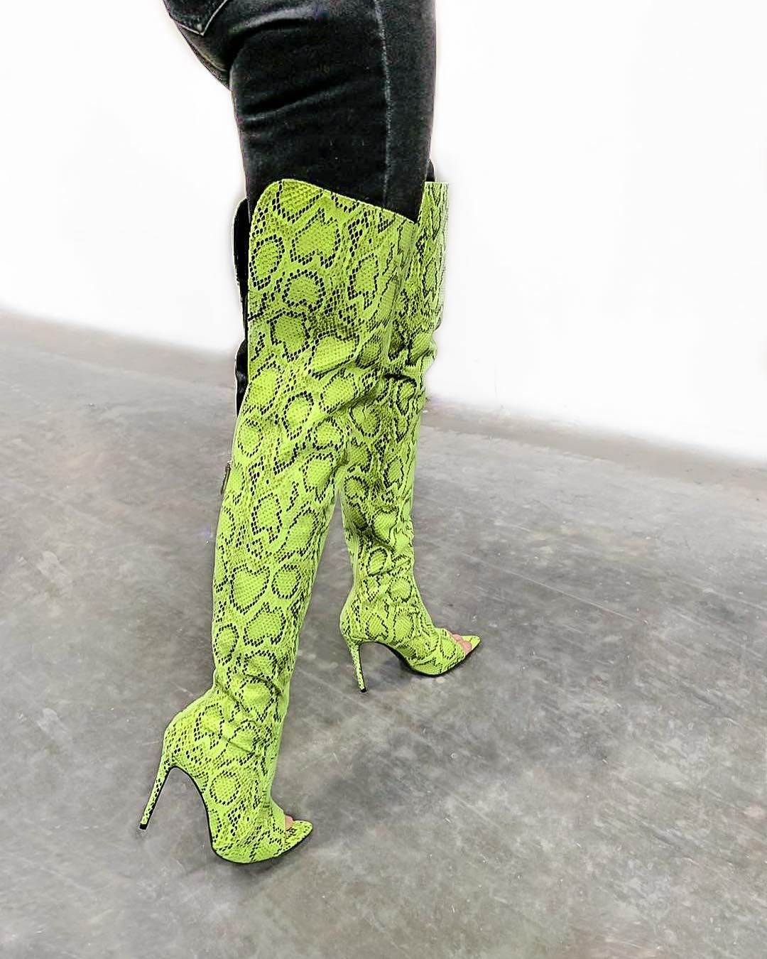 CAPE ROBBIN ® on Instagram: “Take a walk on the wild side ⚡️ Lime is out of stock but check out this style TOXIC. Green thigh high boots, Boots, Thigh high boots