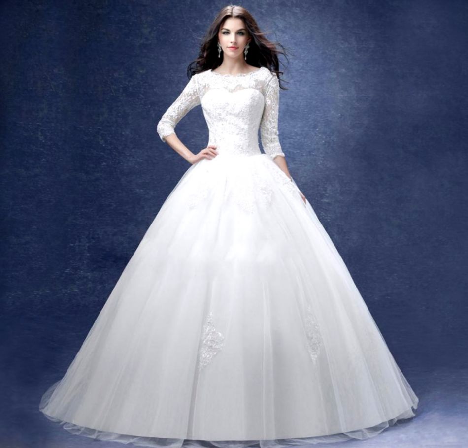 Elegant Luxury Lace Princess Bride Dress 2016 White Gown HD