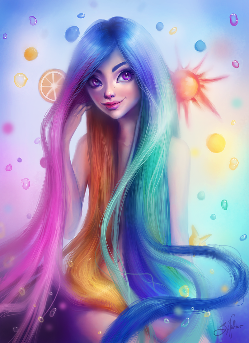 Rainbow Hair. Anime art girl, Digital art girl, Girls cartoon art
