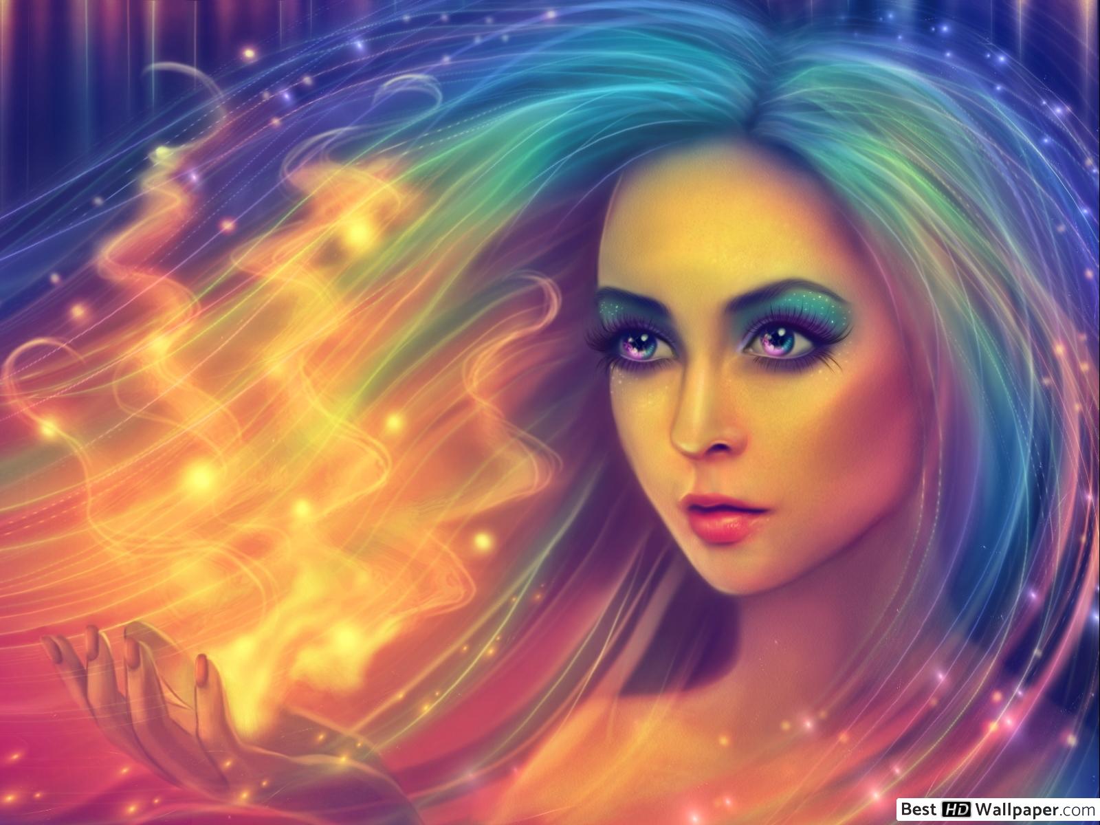 Fantasy Girl with Rainbow Hair HD wallpaper download