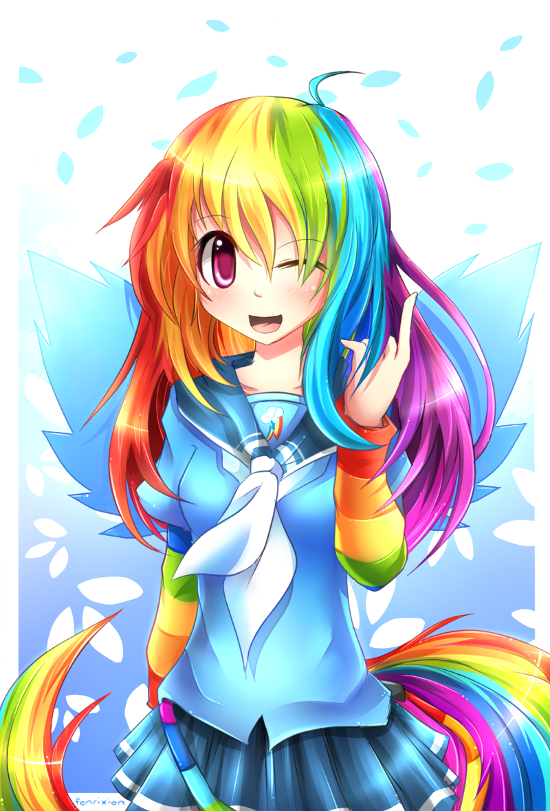 Image Of Beautiful Anime Girl Rainbow Hair.