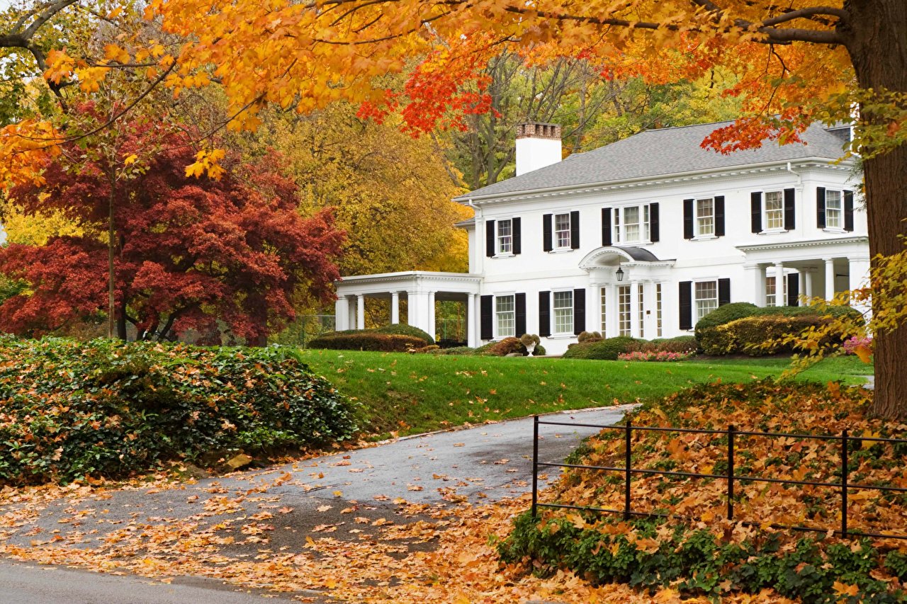 Image Foliage Autumn Mansion Houses Cities Seasons