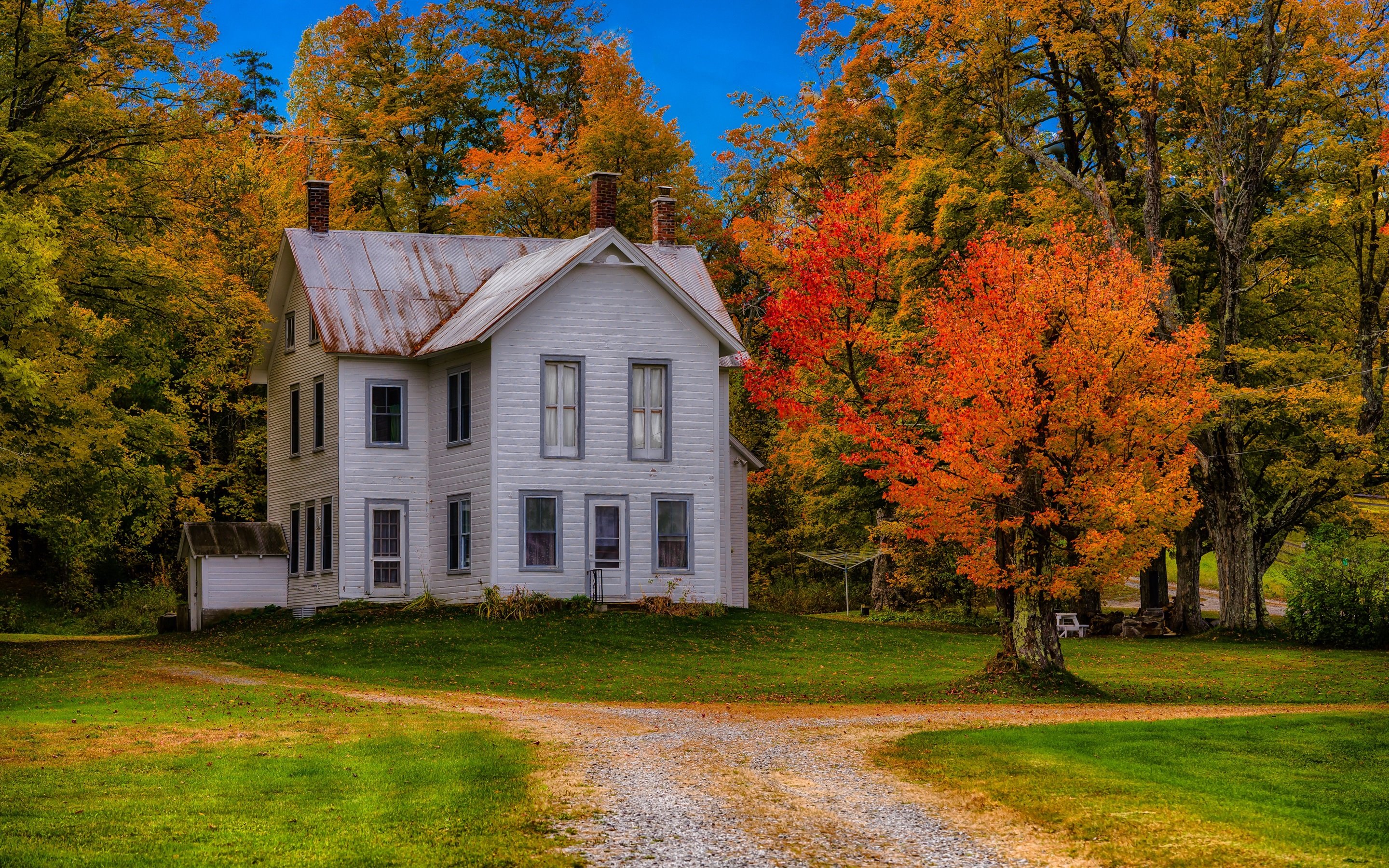 Wallpaper USA, New York, mansion, house, trees, path, autumn 2880x1800 HD Picture, Image