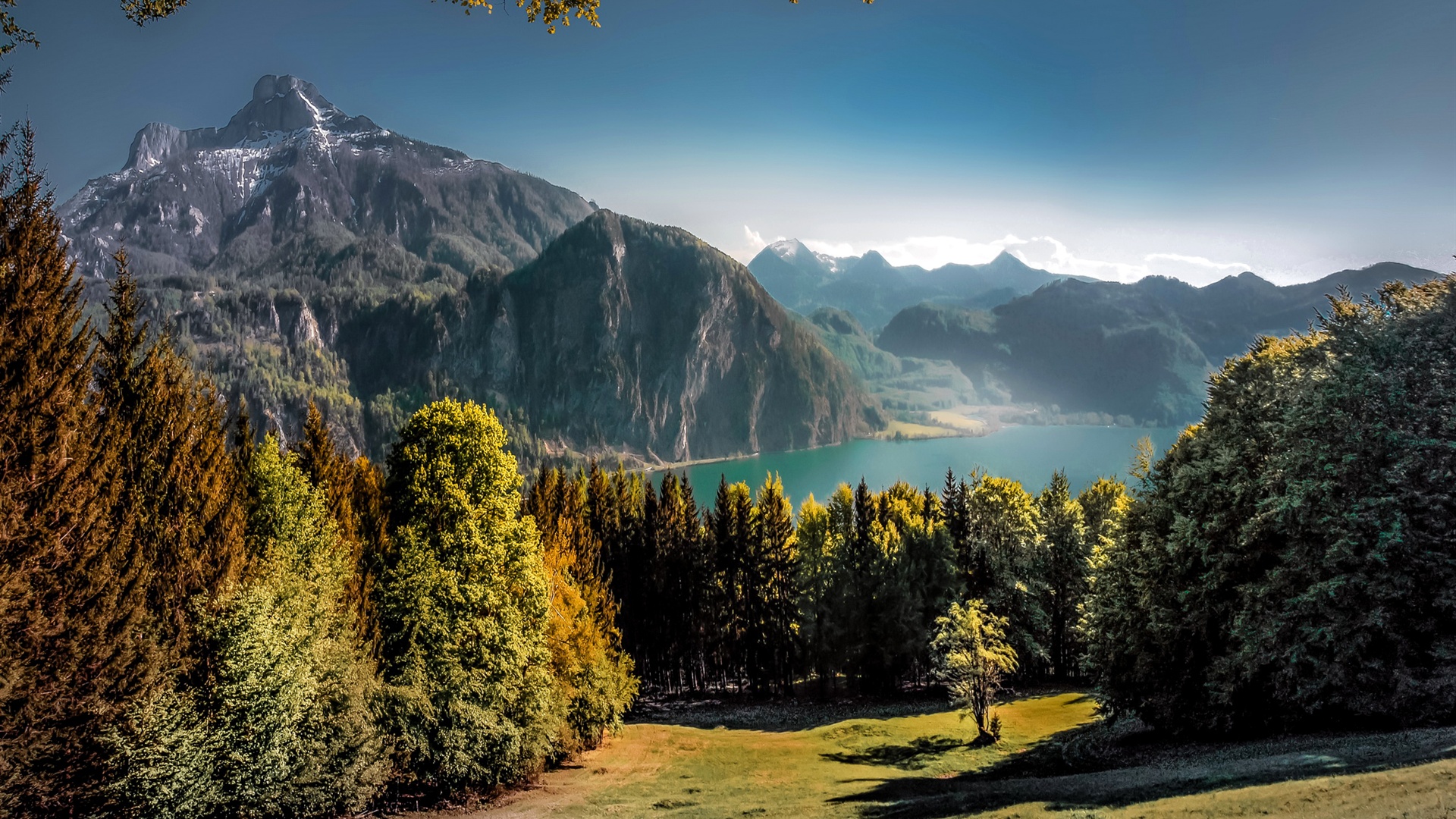 Wallpaper Austria, beautiful nature landscape, lake, mountains, trees, autumn 1920x1200 HD Picture, Image