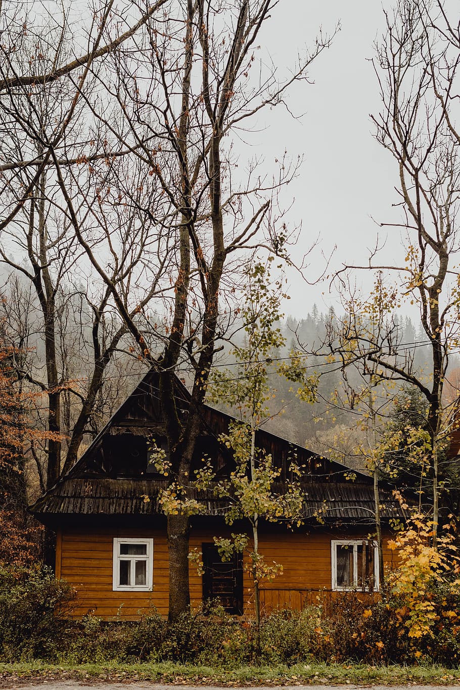 Old Wooden Houses In The Mountains In Autumn, Old House