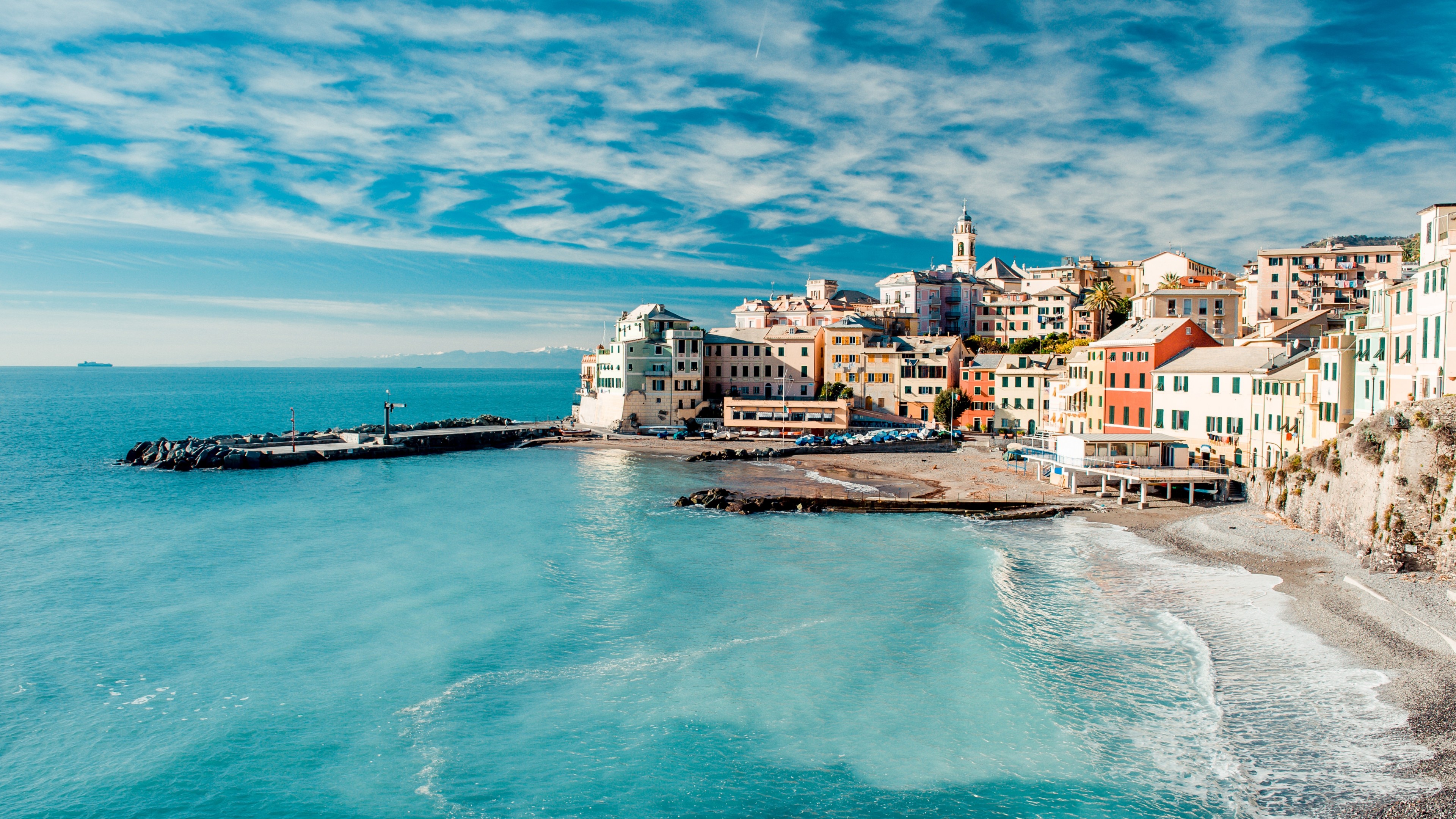 Wallpaper Italy, coast, 5k, 4k wallpaper, 8k, Tyrrhenian Sea, houses, sky, clouds, booking, rest, travel, Nature