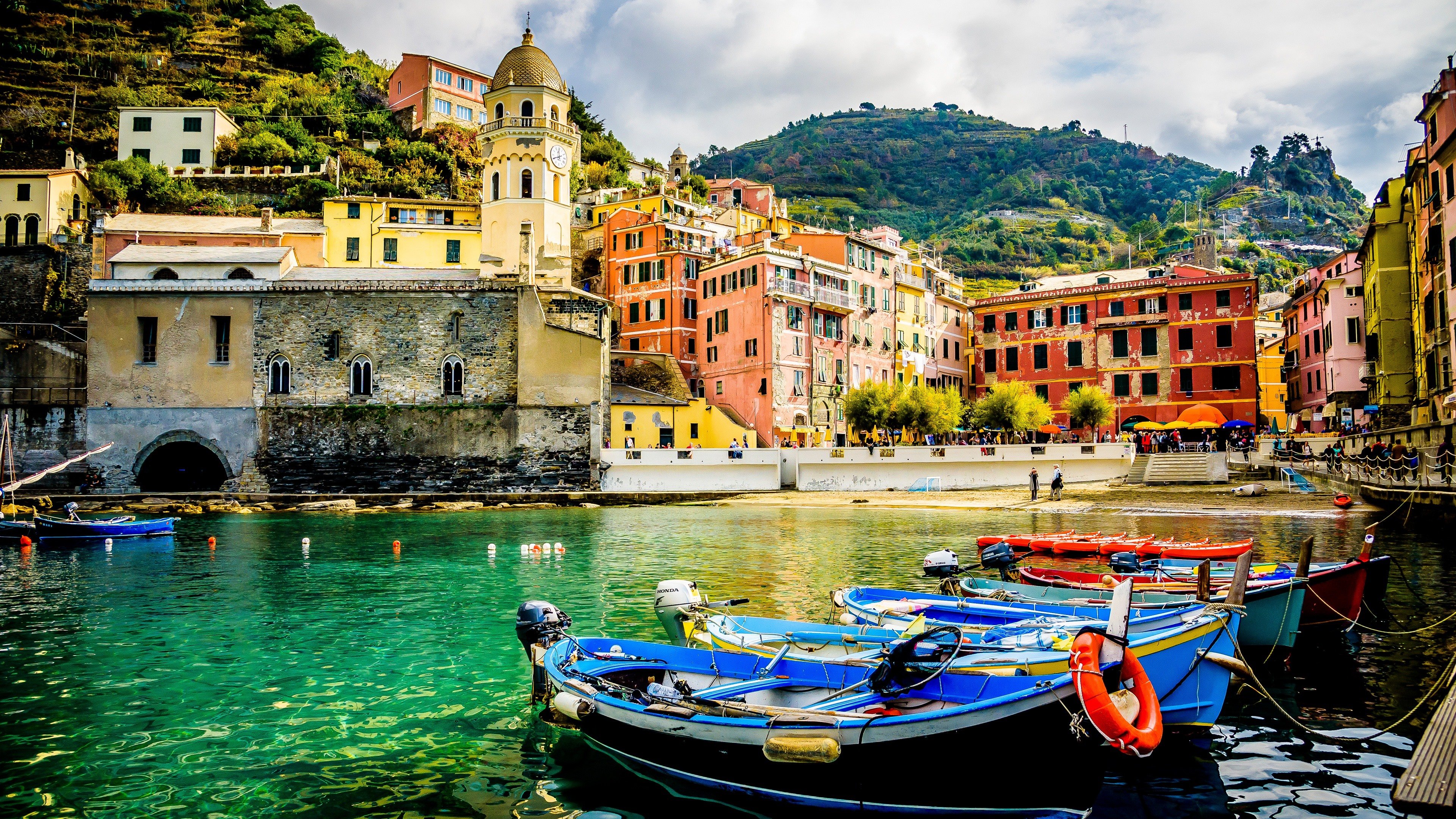 Wallpaper Italy, town, pier, boats, mountain, houses 3840x2160 UHD 4K Picture, Image