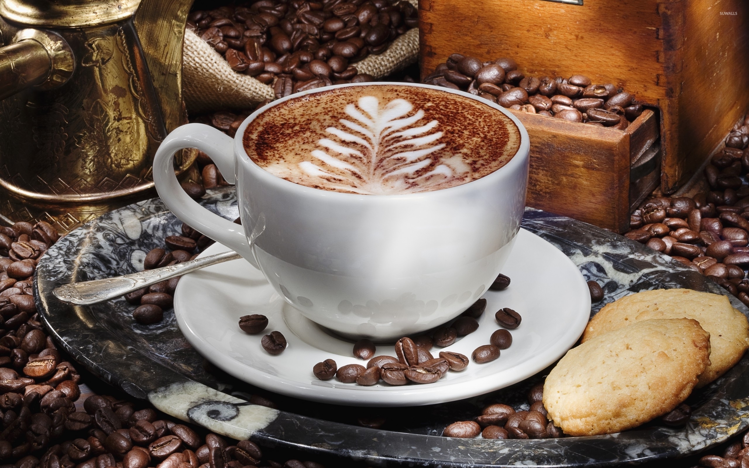 Latte Art on a morning coffee wallpaper wallpaper