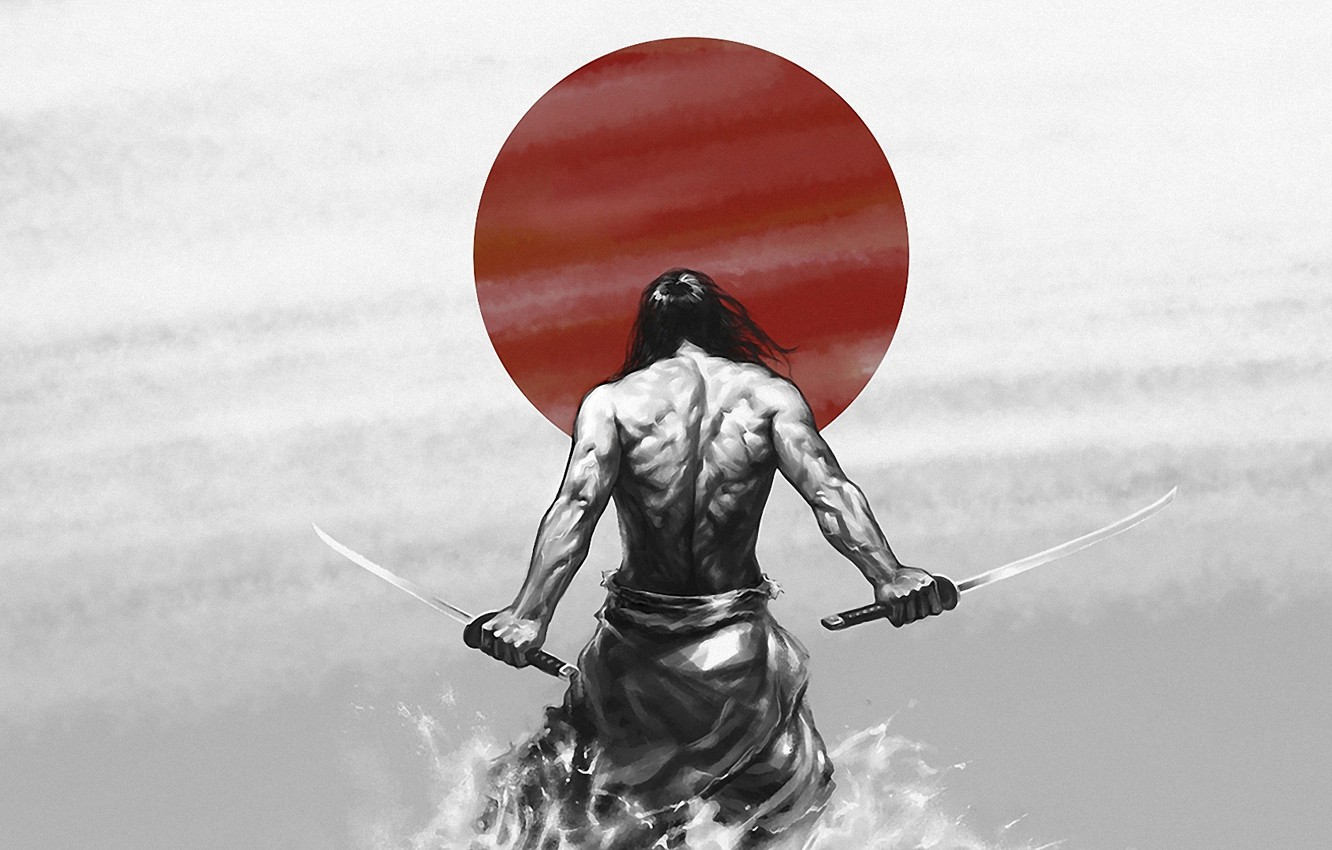Wallpaper the sun, power, Wallpaper, figure, katana, Japan, warrior, Samurai, japan, muscle, katana, sun, katana, samurai, courage, courage image for desktop, section разное