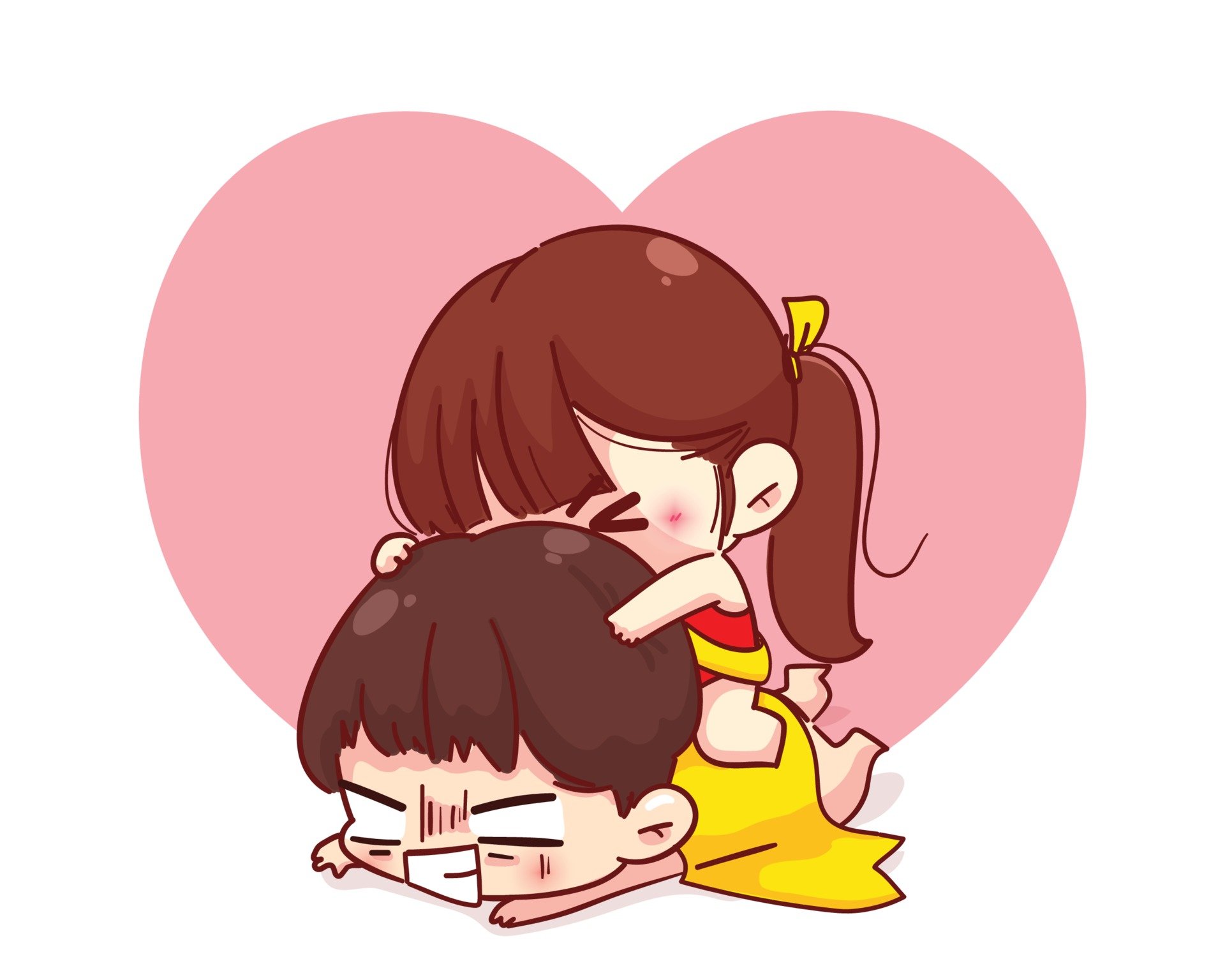 Cute girl enjoying piggyback ride on his back Happy valentine cartoon character illustration