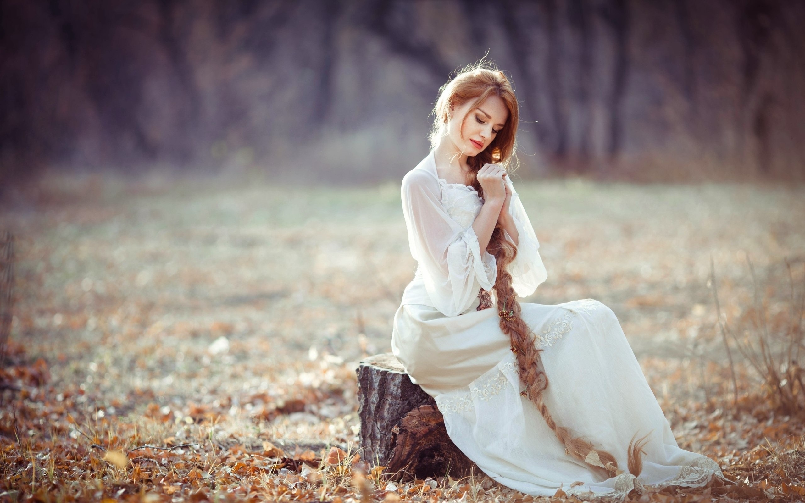 Free download White dress girl sitting on stump long blonde hair [2560x1600] for your Desktop, Mobile & Tablet. Explore Long Hair Wallpaper. Long Hair Wallpaper, Hair Stylist Wallpaper, Wallpaper Hair Luxury