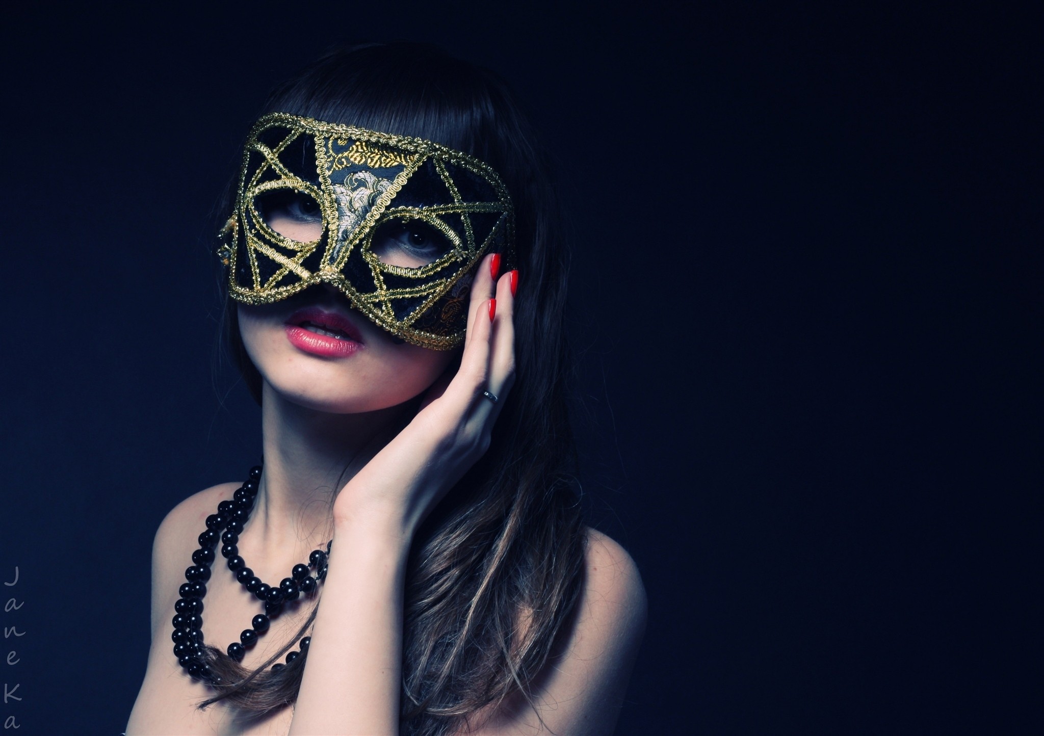 HD wallpaper: black full-face masquerade mask, blue eyes, venetian masks,  women