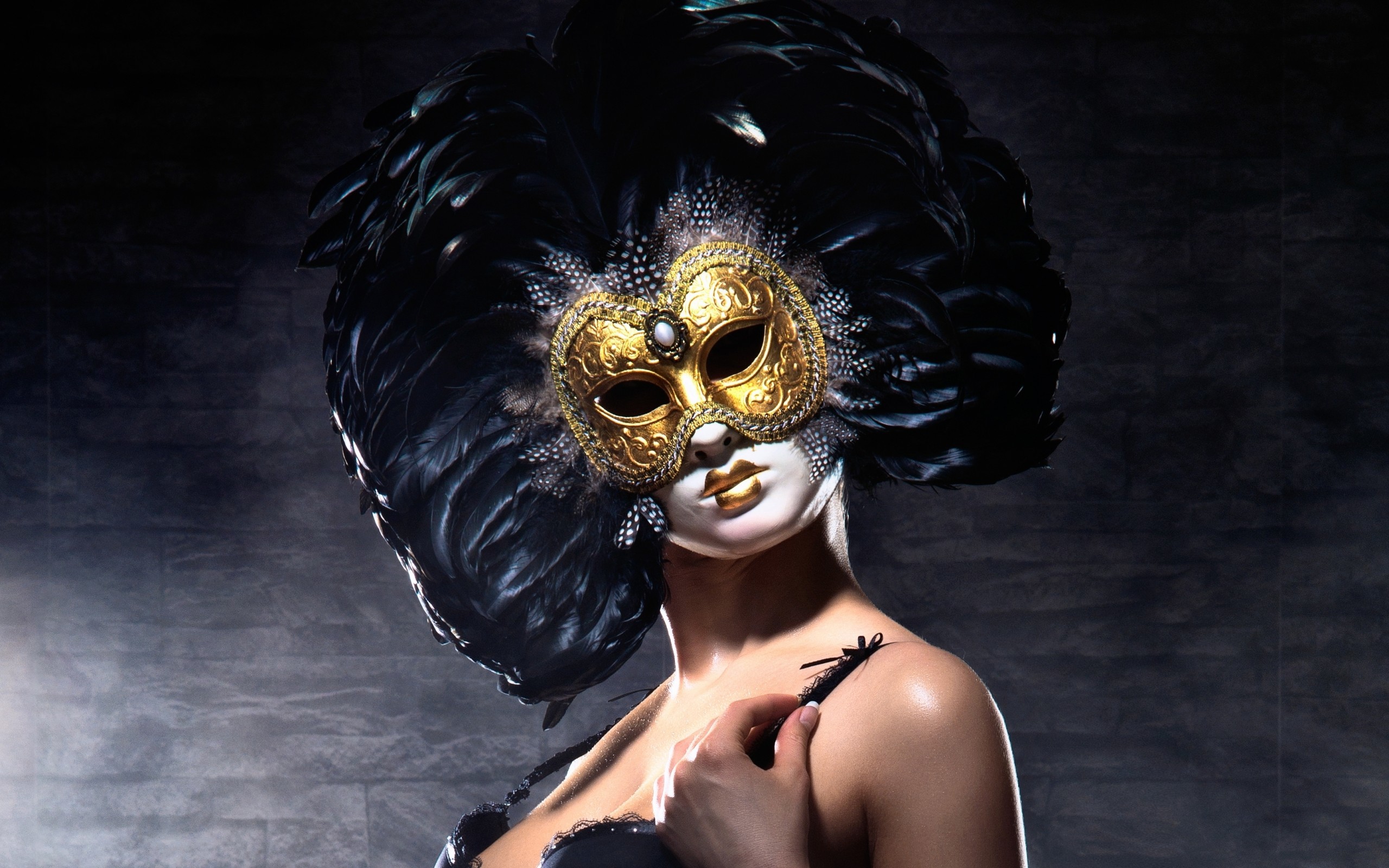 Photo venetian masquerade masks female Feathers Masks 2560x1600