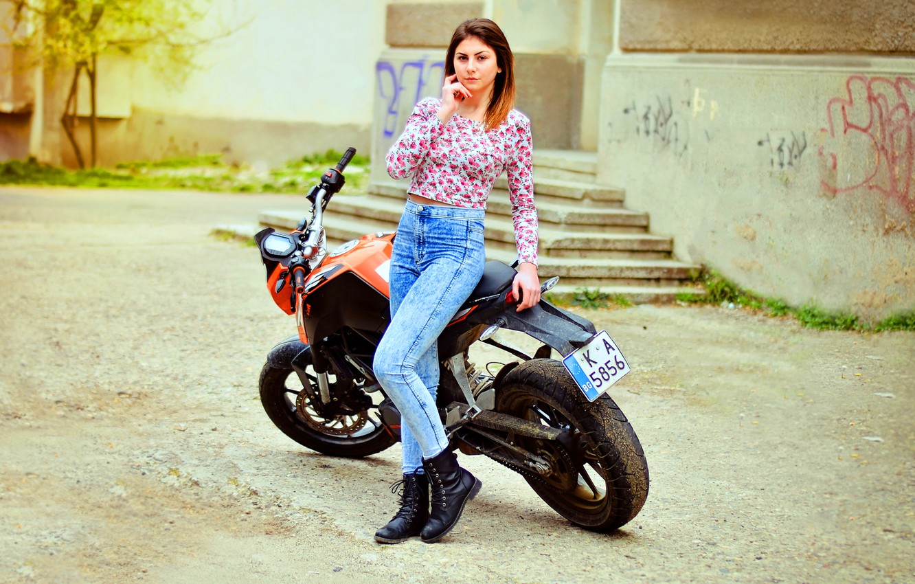 Photo Wallpaper Girl, Model, Ktm, Bike, Fashion, Portrait