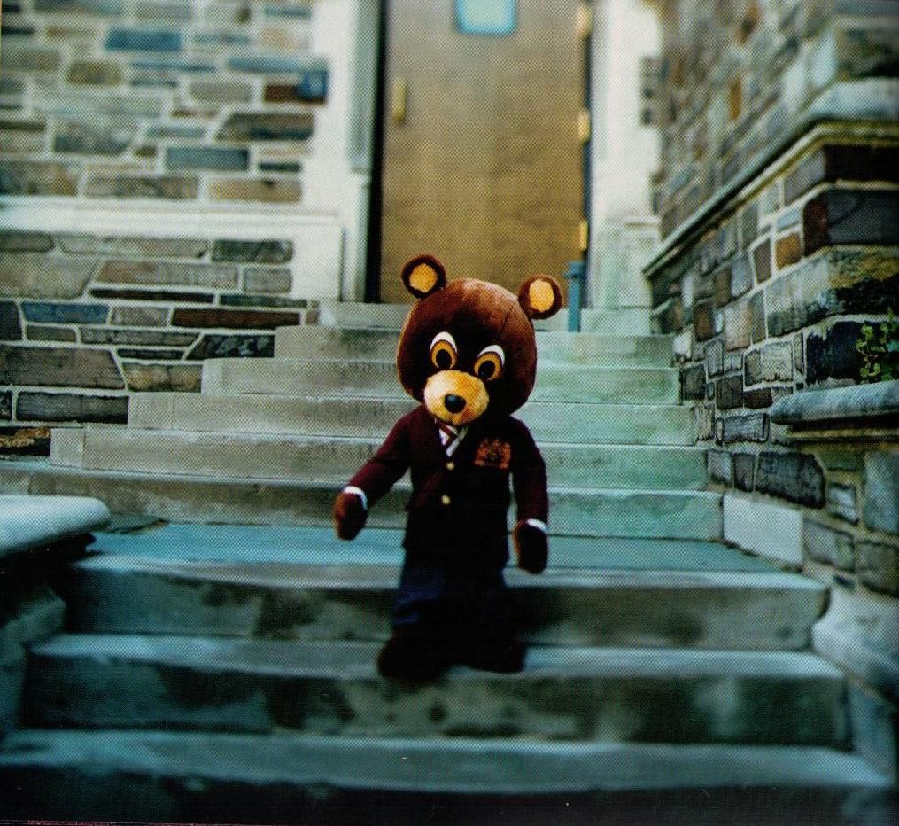 This is the bear mascot that Kanye West uses to adorn his older album covers. It's almost embarrassing to say but this a. Kanye west bear, West art, Rap wallpaper