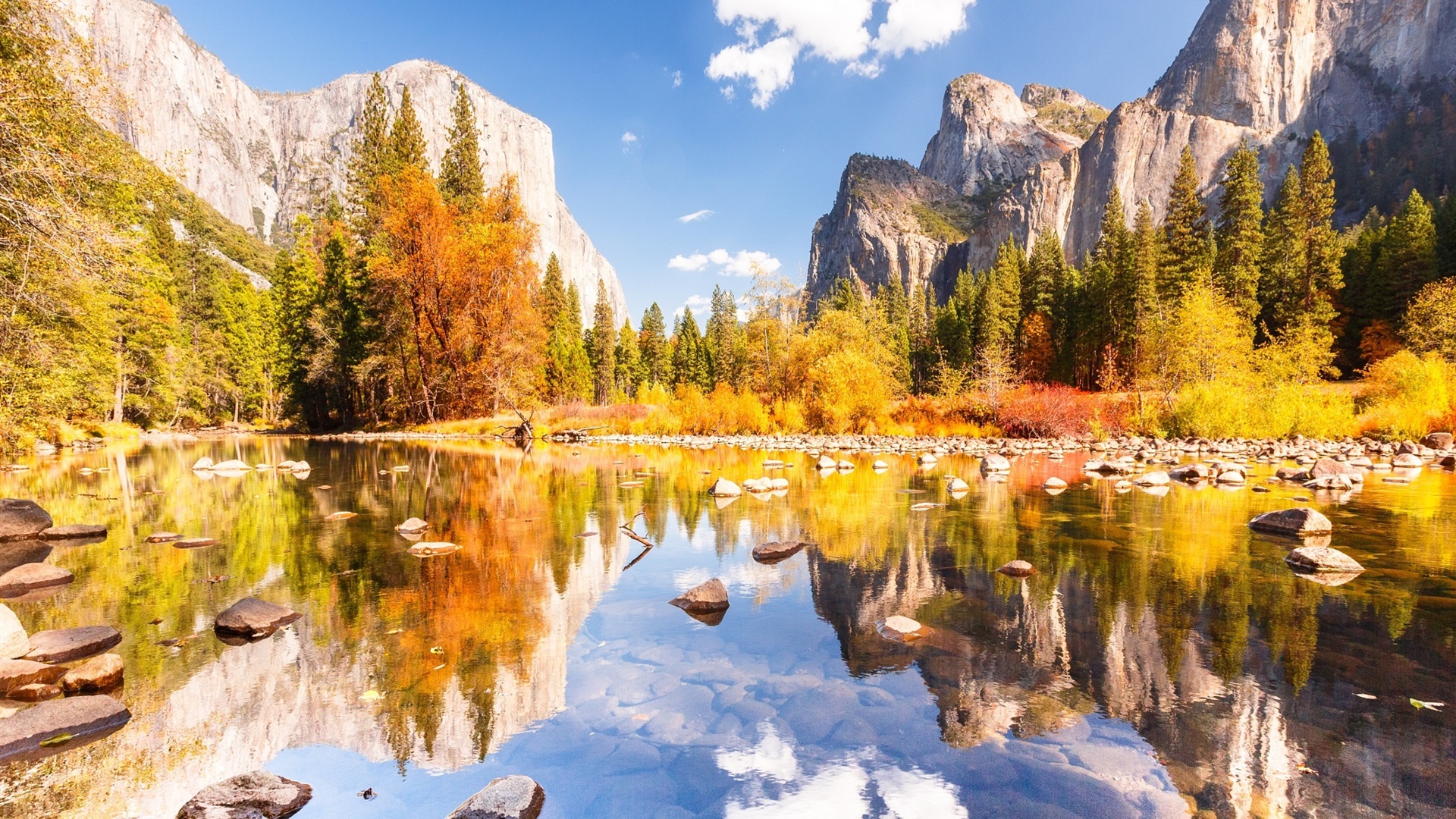 Wallpaper Yosemite National Park, beautiful autumn, mountains, lake, stones, trees 1920x1200 HD Picture, Image