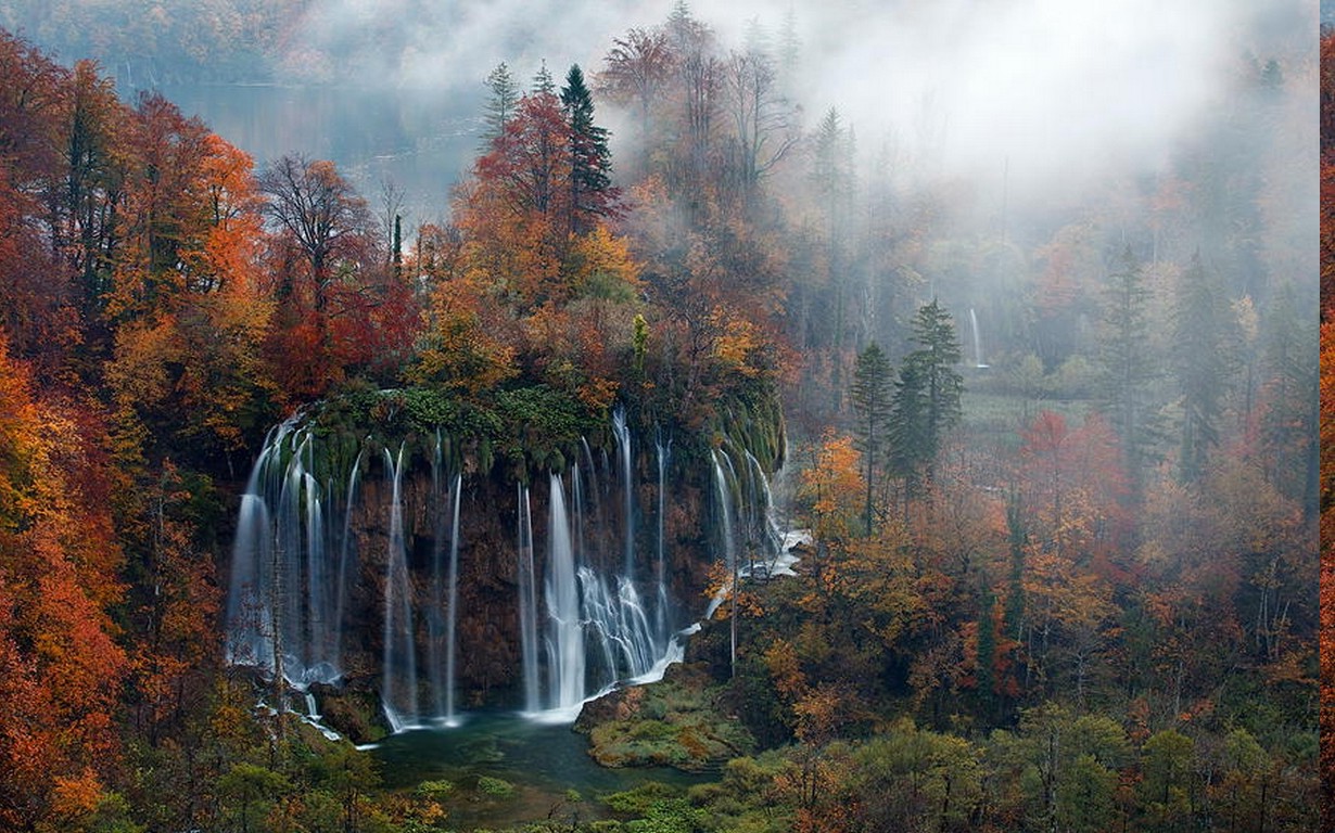 nature, Landscape, Waterfall, Forest, Mist, Morning, Trees, Fall, Plitvice National Park, Croatia, Colorful Wallpaper HD / Desktop and Mobile Background