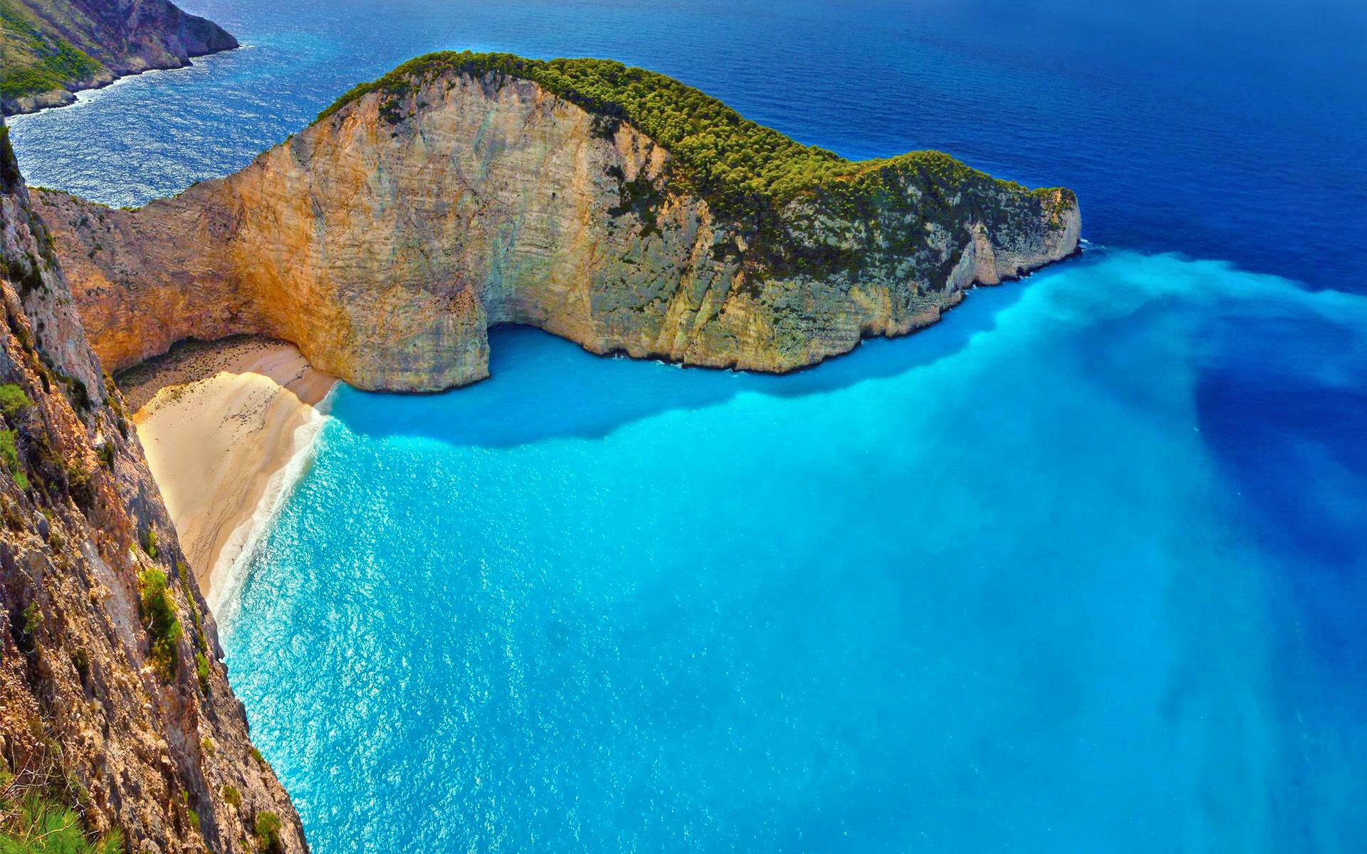 Zakynthos Greece Turquoise Azure Blue Beach Horizon Nature Cliff Sunny Summer Wallpaper:1920x1200