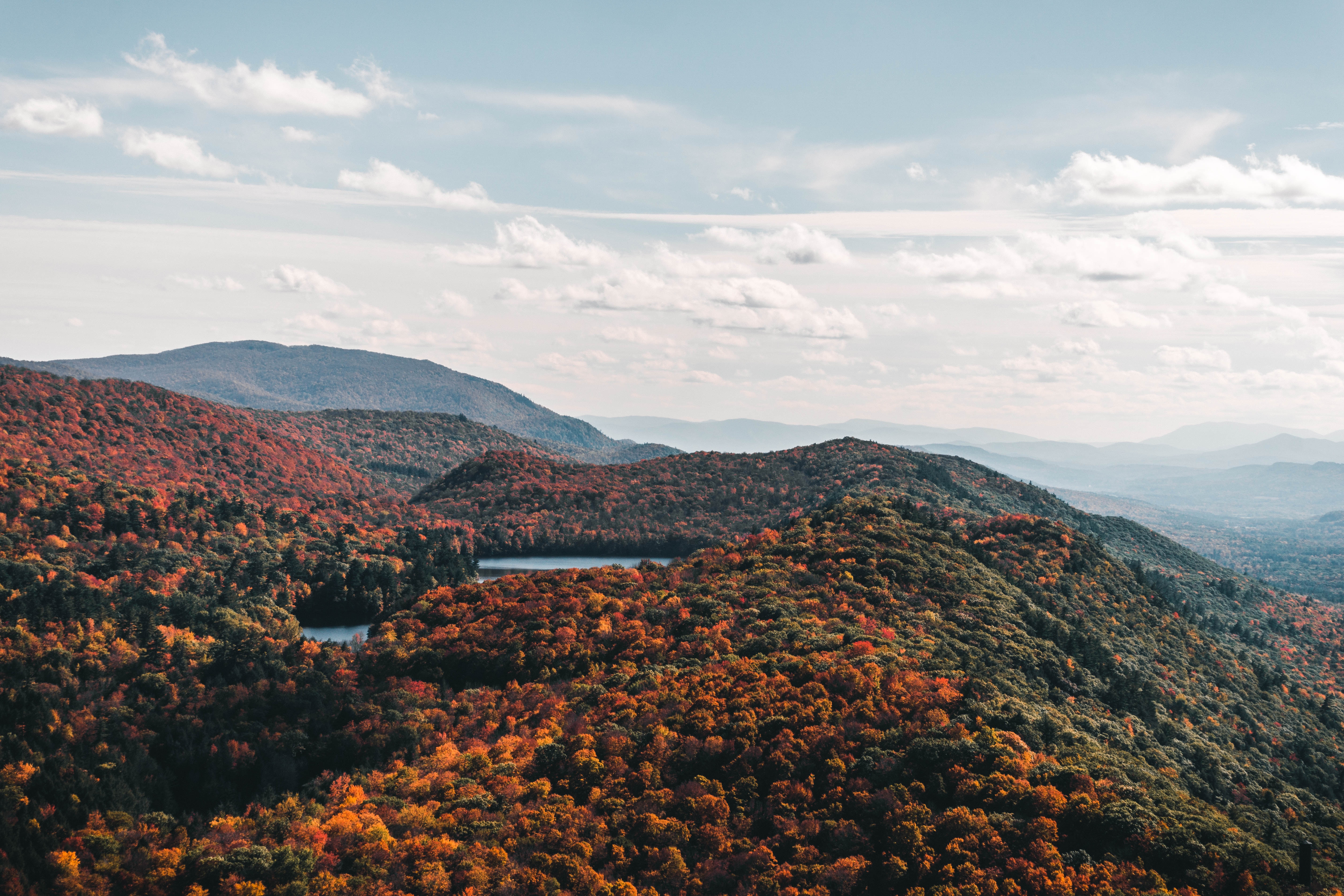 5728x3819 outdoors, hiking, background, vermont, nature, view, fall, lake, countryside, scenery, mountain range, wilderness, autumn, plateau, tress, color, hill, Free image, wallpaper, travel, mountain