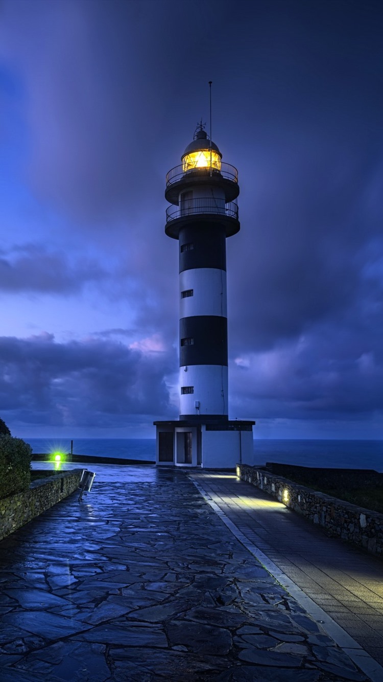 Wallpaper Lighthouse, clouds, night, lights, sea 2560x1600 HD Picture, Image
