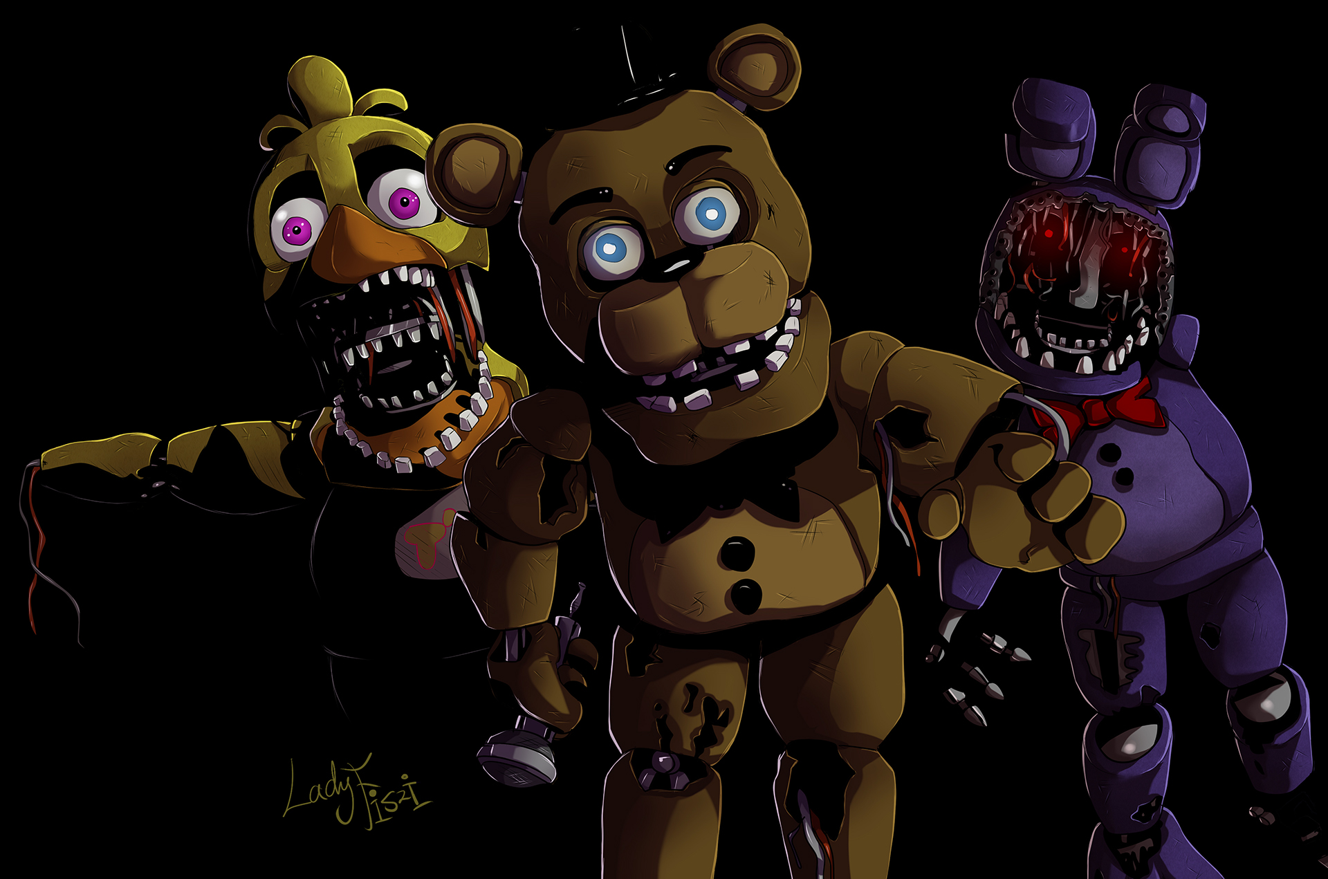 Withered Chica (Five Nights at Freddys), Withered Freddy (Five Nights at Freddys), Withered Bonnie (Five Nights at Freddys) wallpaper