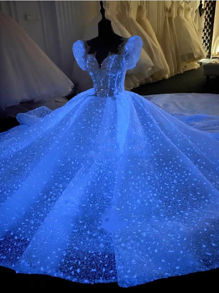 Romantic Customized Night Glow In Dark Luminous Wedding Dress Annual Dinner 7 Variable Color Rainb. Dark wedding dress, Applique wedding dress, Ball gowns wedding
