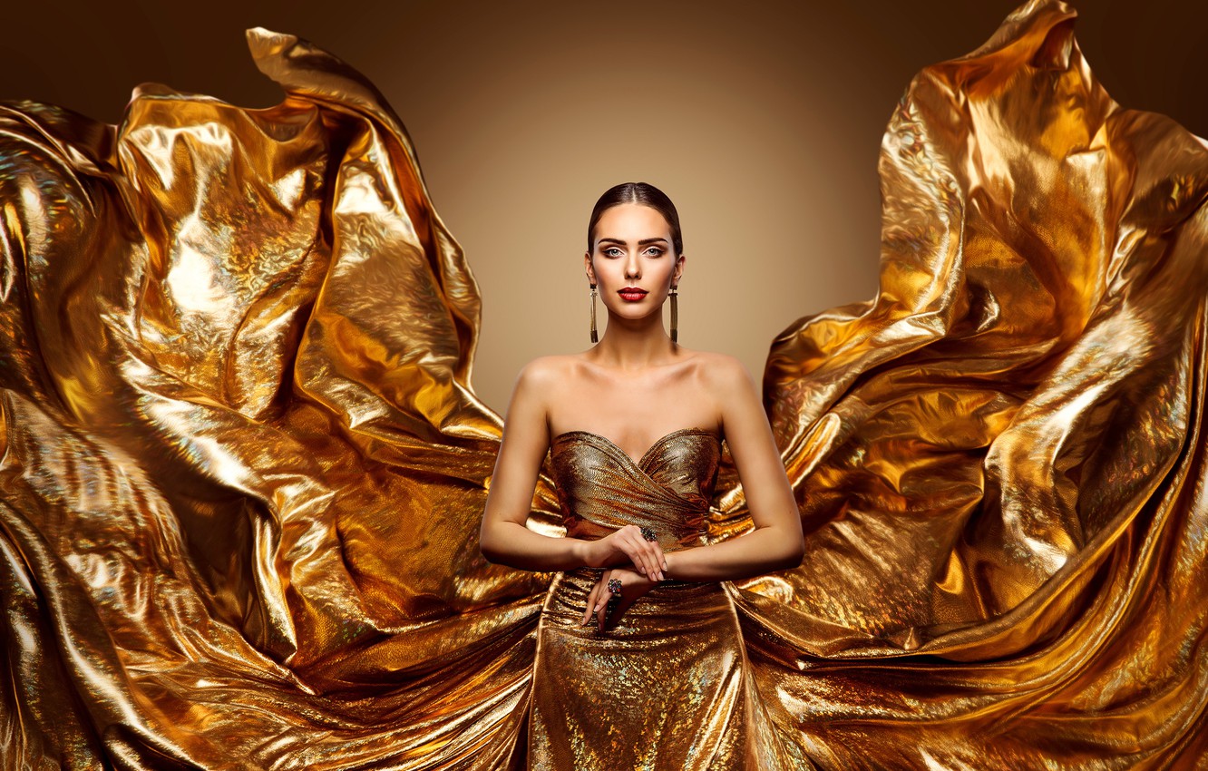Wallpaper look, girl, decoration, train, makeup, dress, gold image for desktop, section стиль