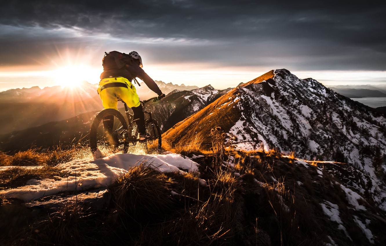 Wallpaper snow, mountains, bike, bike, the roads, extreme, adrenaline, mountain, Mountain Bike image for desktop, section спорт