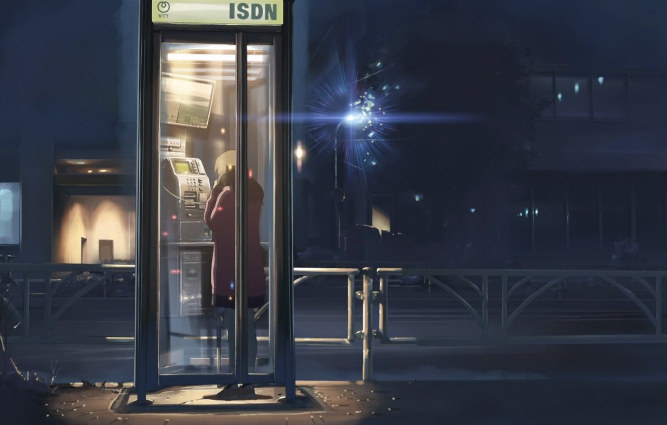 Wallpaper night, street, girl, lantern, 5 centimeters per second, Makoto Xingkai, phone booth image for desktop, section прочее