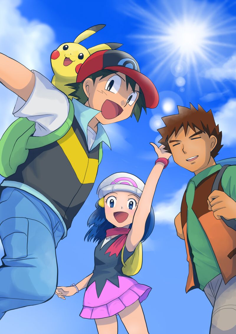 Download Ash Brock And Dawn Pokemon Background