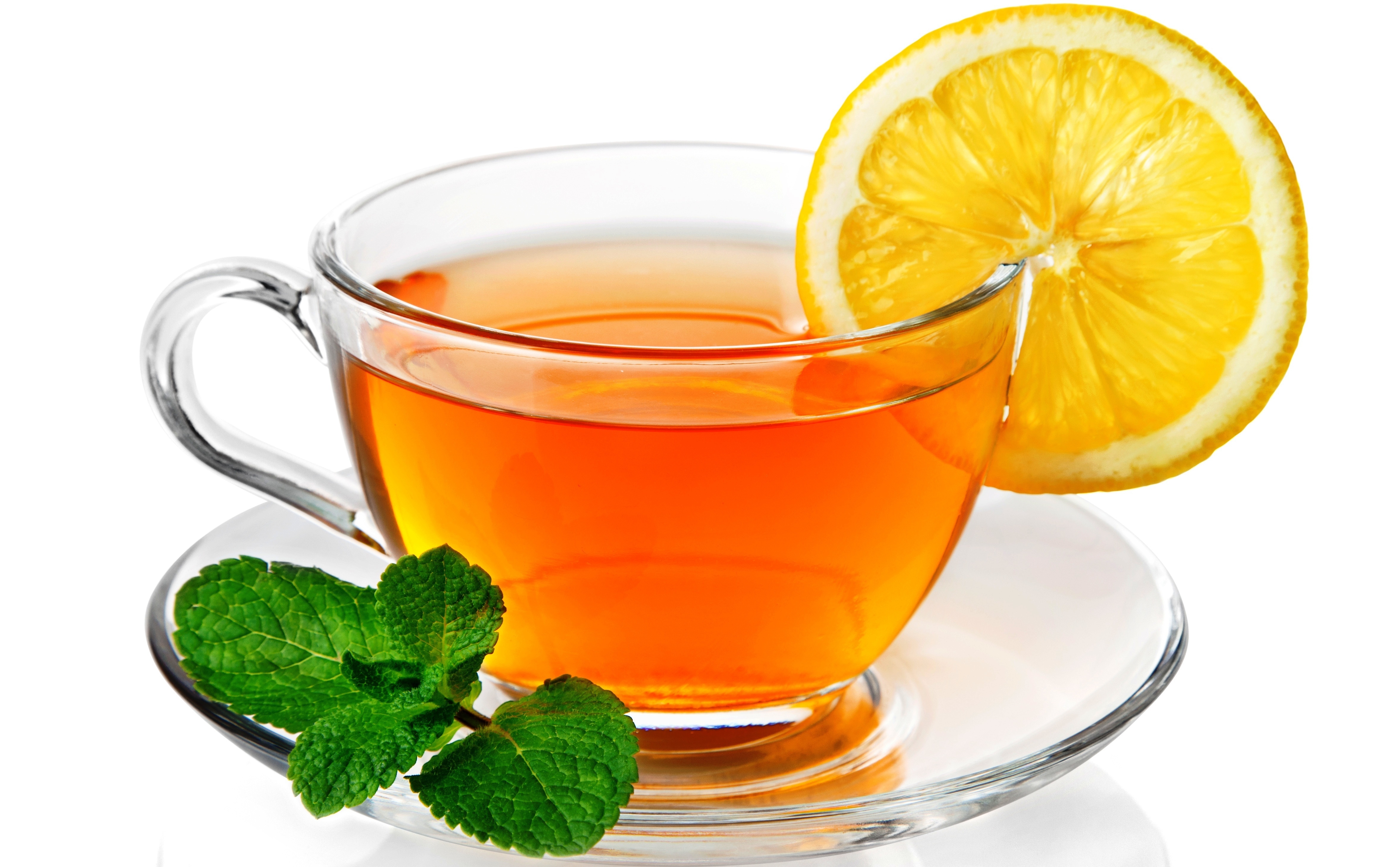 Wallpaper, tea, lemon, mint, cup, transparent 4710x2919