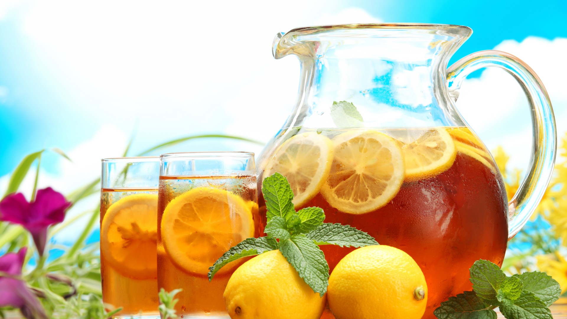 Download Wallpaper lemon tea mint decanter, 1920x1080, Iced tea with lemon