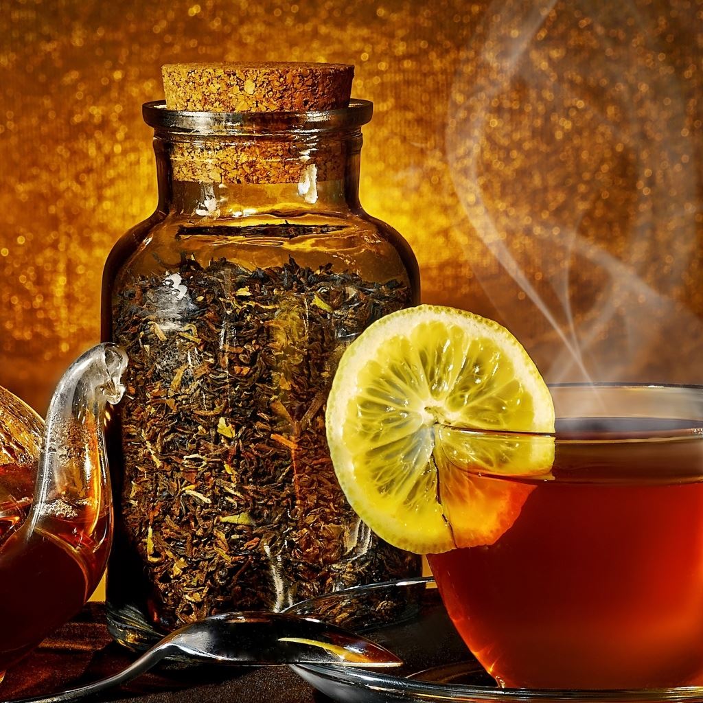 Tea Kettle Steam Cup Lemon Tea Leaves Jar Spoon iPad Wallpaper Free Download