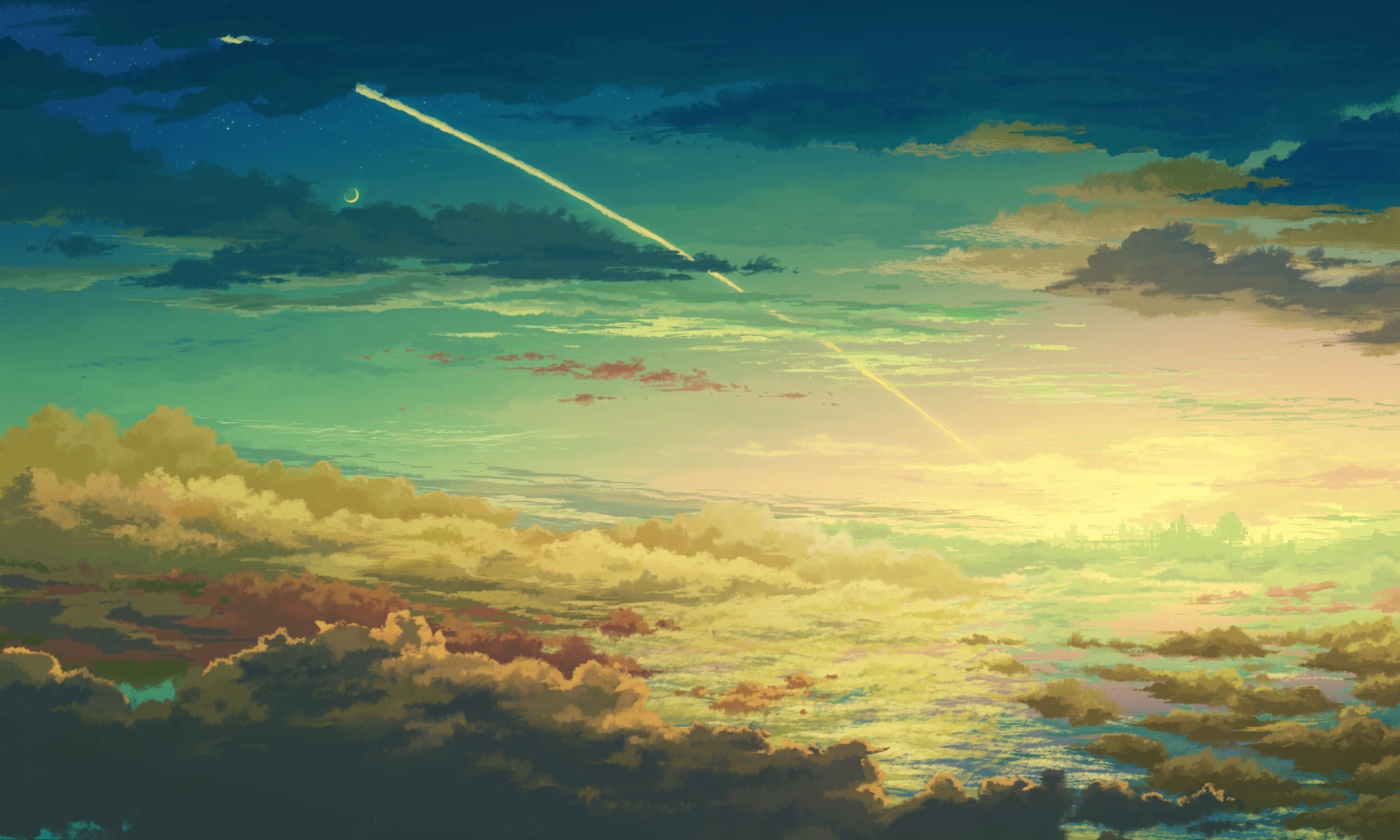 Clouds Anime Sky Artwork Sunset Wallpaper:2000x1200