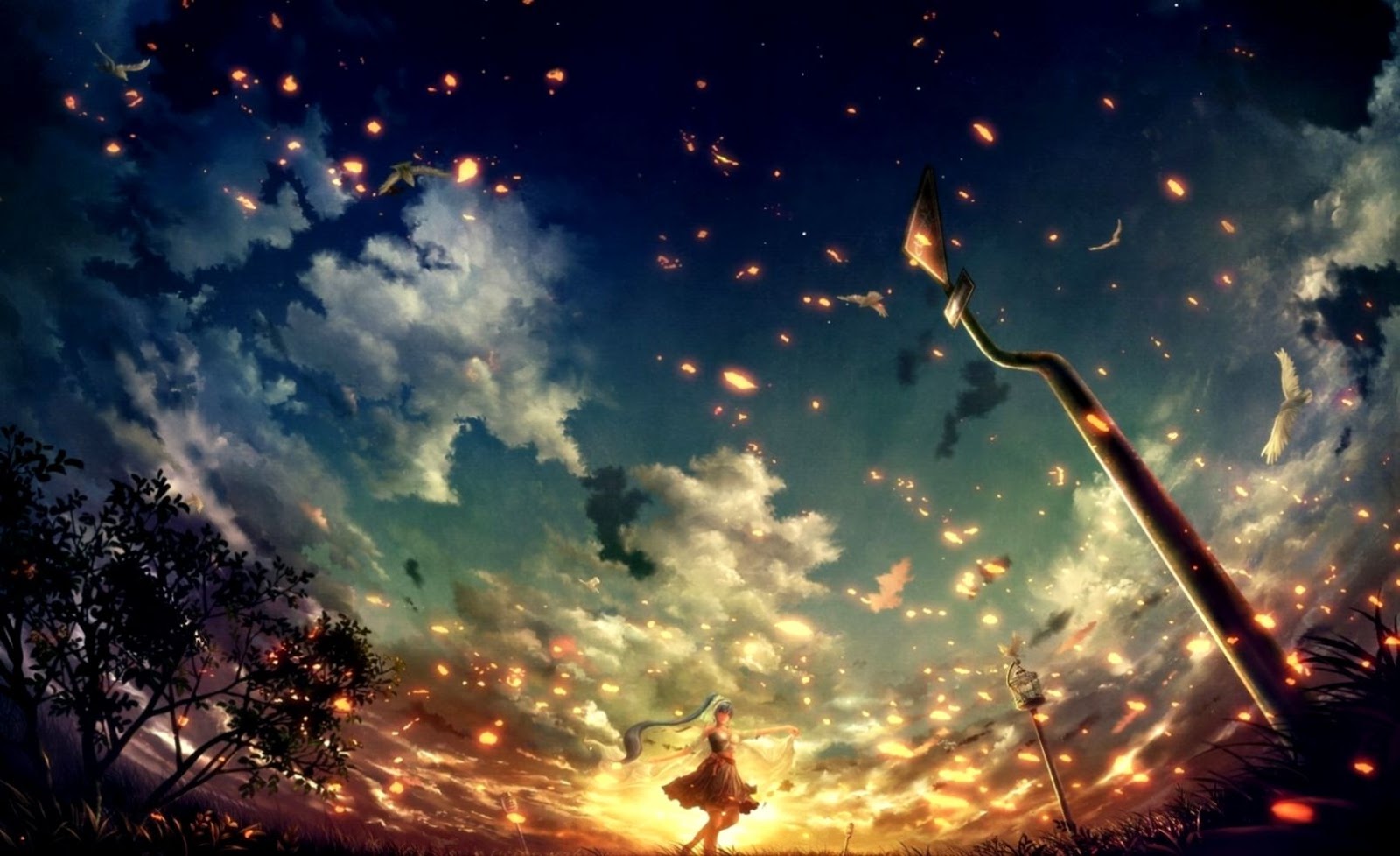Anime Clouds Trees Lake Sunset Wallpaper HD Desktop Sunset Wallpaper HD