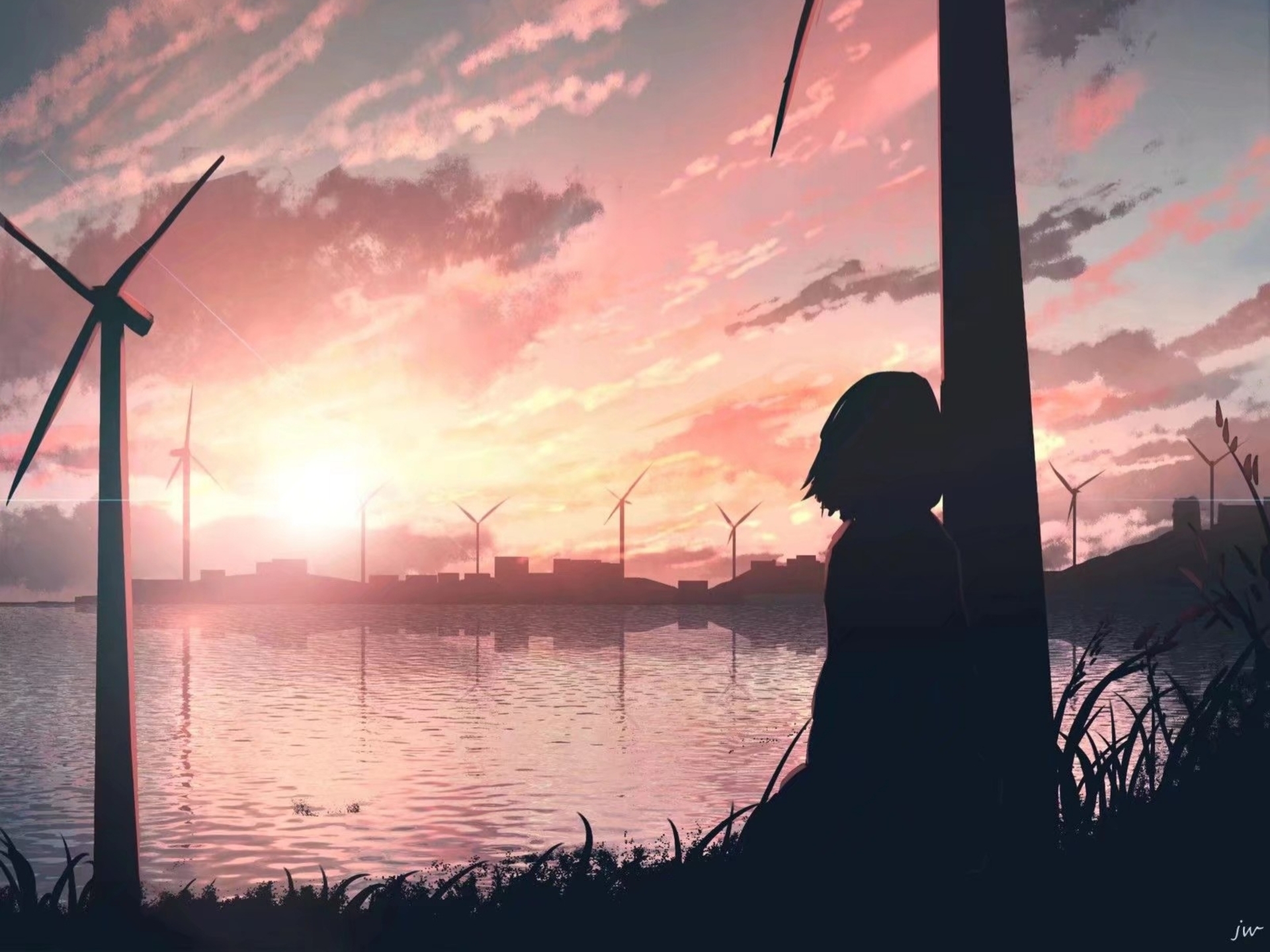 Wallpaper, anime, sunset, landscape, sky, clouds 1920x1440