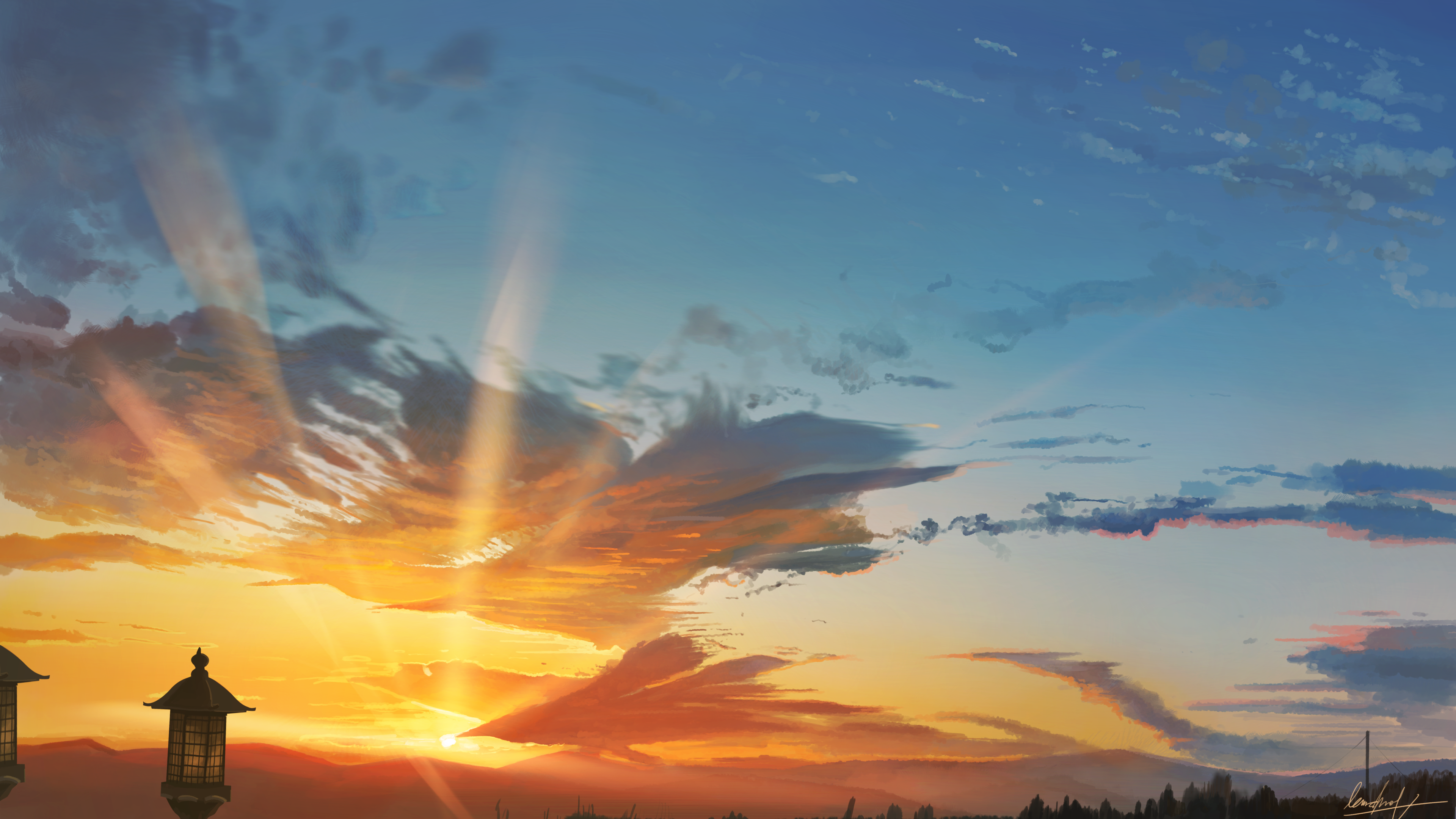Wallpaper, anime, sunset 3840x2160