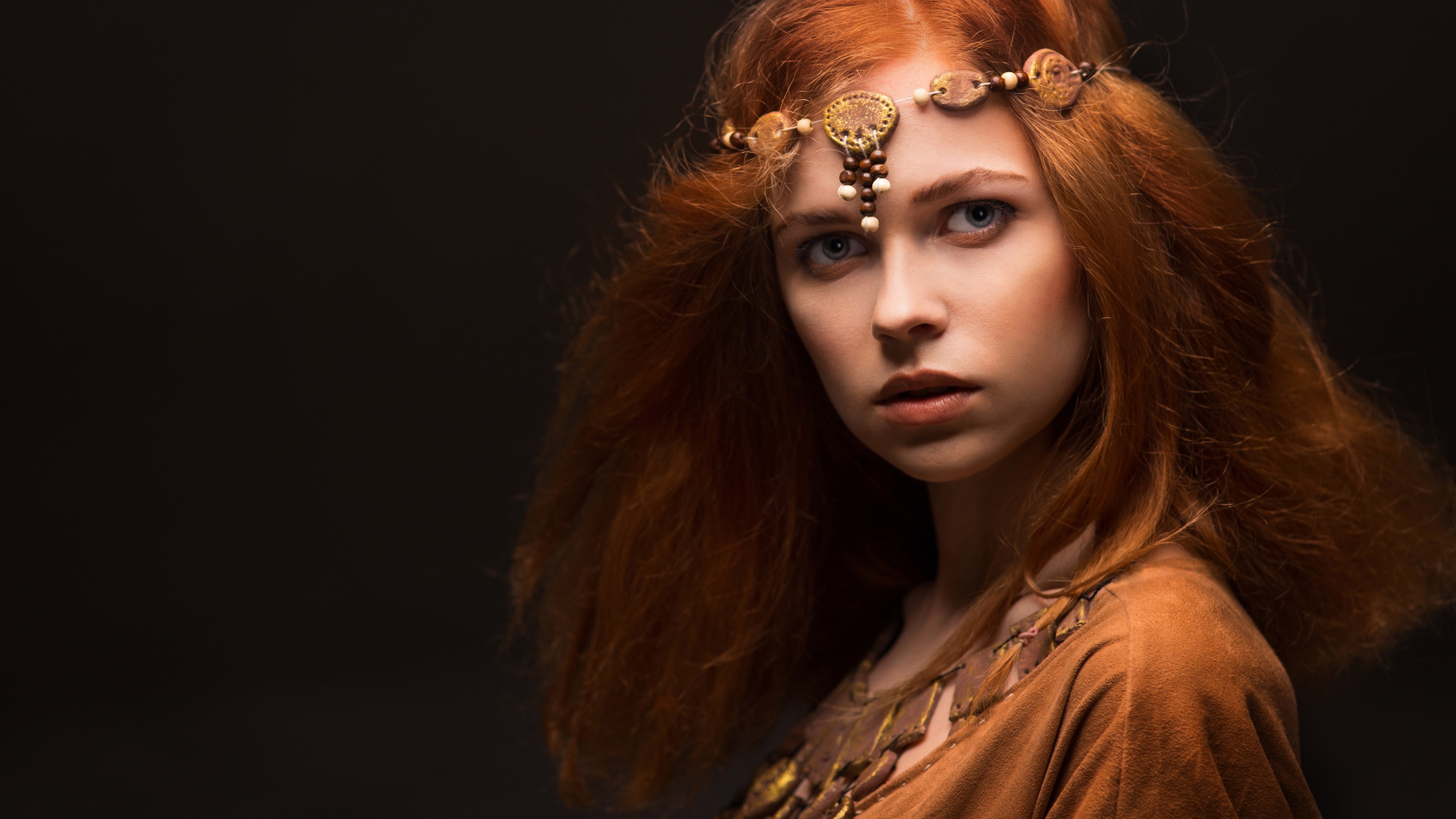 Wallpaper Beautiful red hair girl, middle ages style 3840x2160 UHD 4K Picture, Image