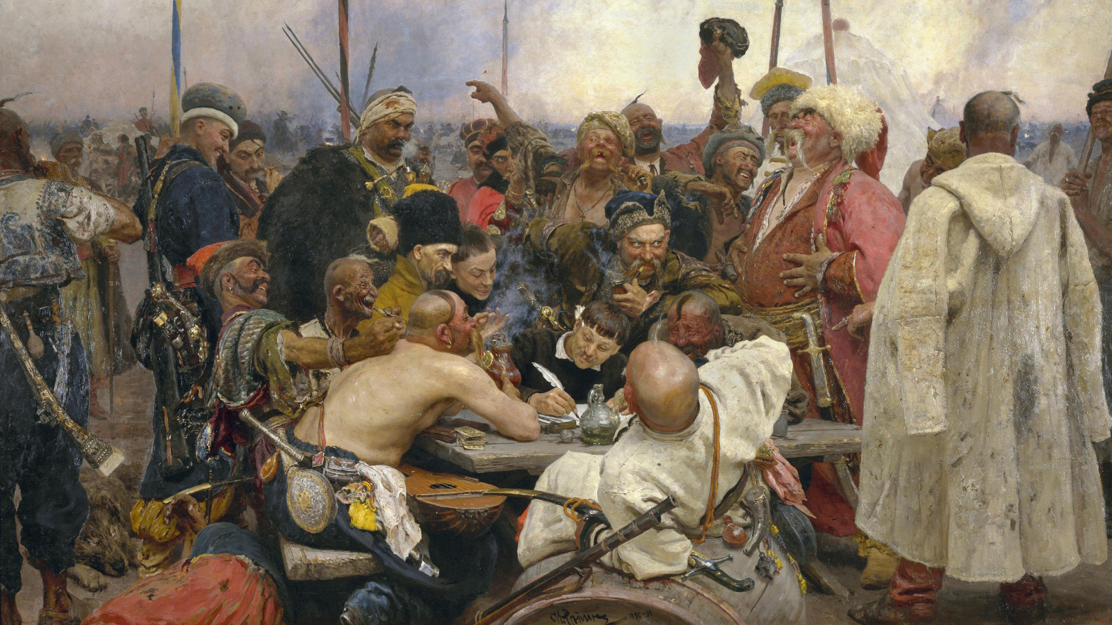 Wallpaper, Russia, Russian, Reply of the Zaporozhian Cossacks to Sultan Mehmed IV of the Ottoman Empire, warrior, renaissance 3840x2160