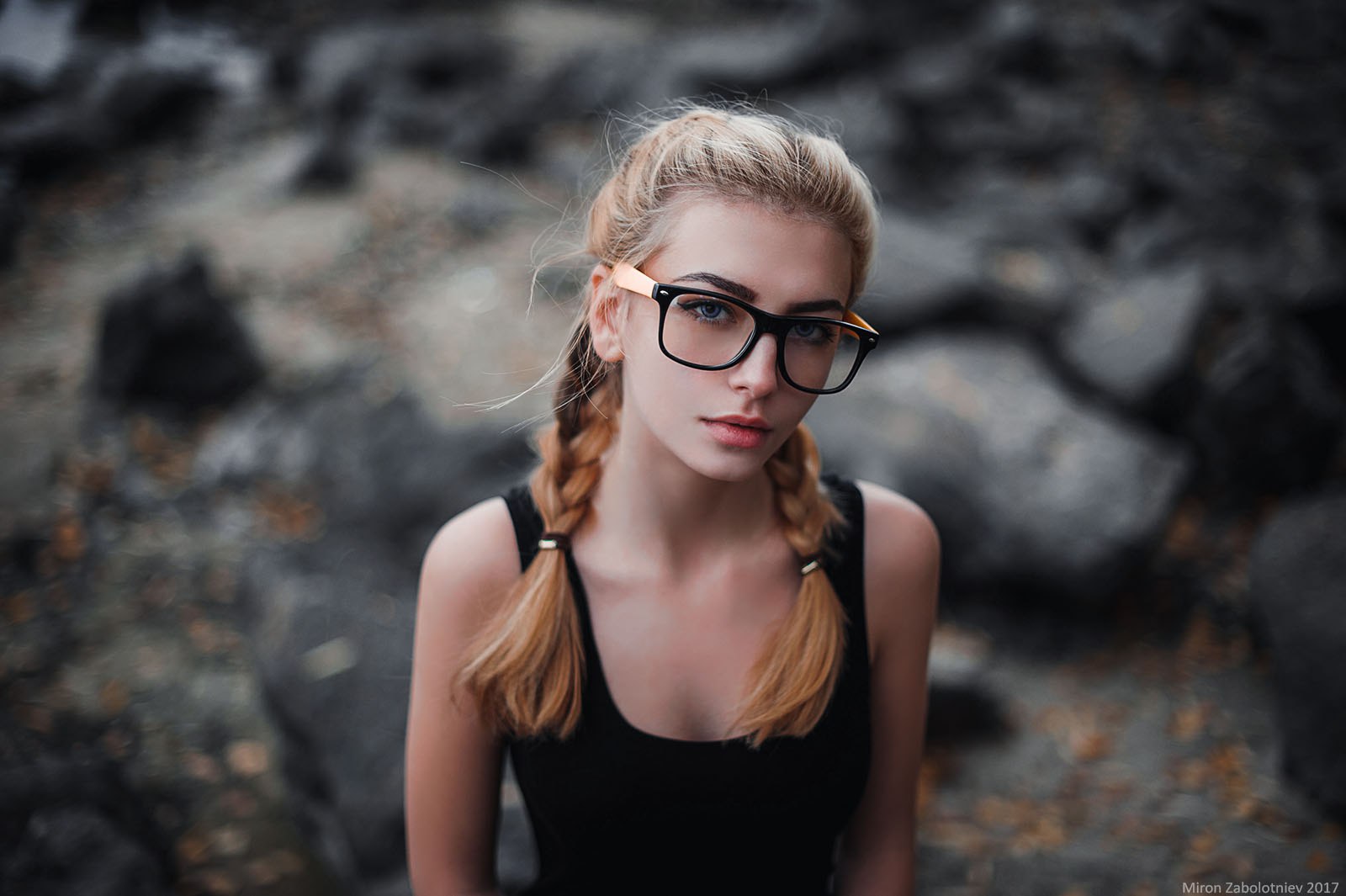 Wallpaper, blonde, pigtails, portrait, depth of field, women with glasses, blue eyes 1600x1065