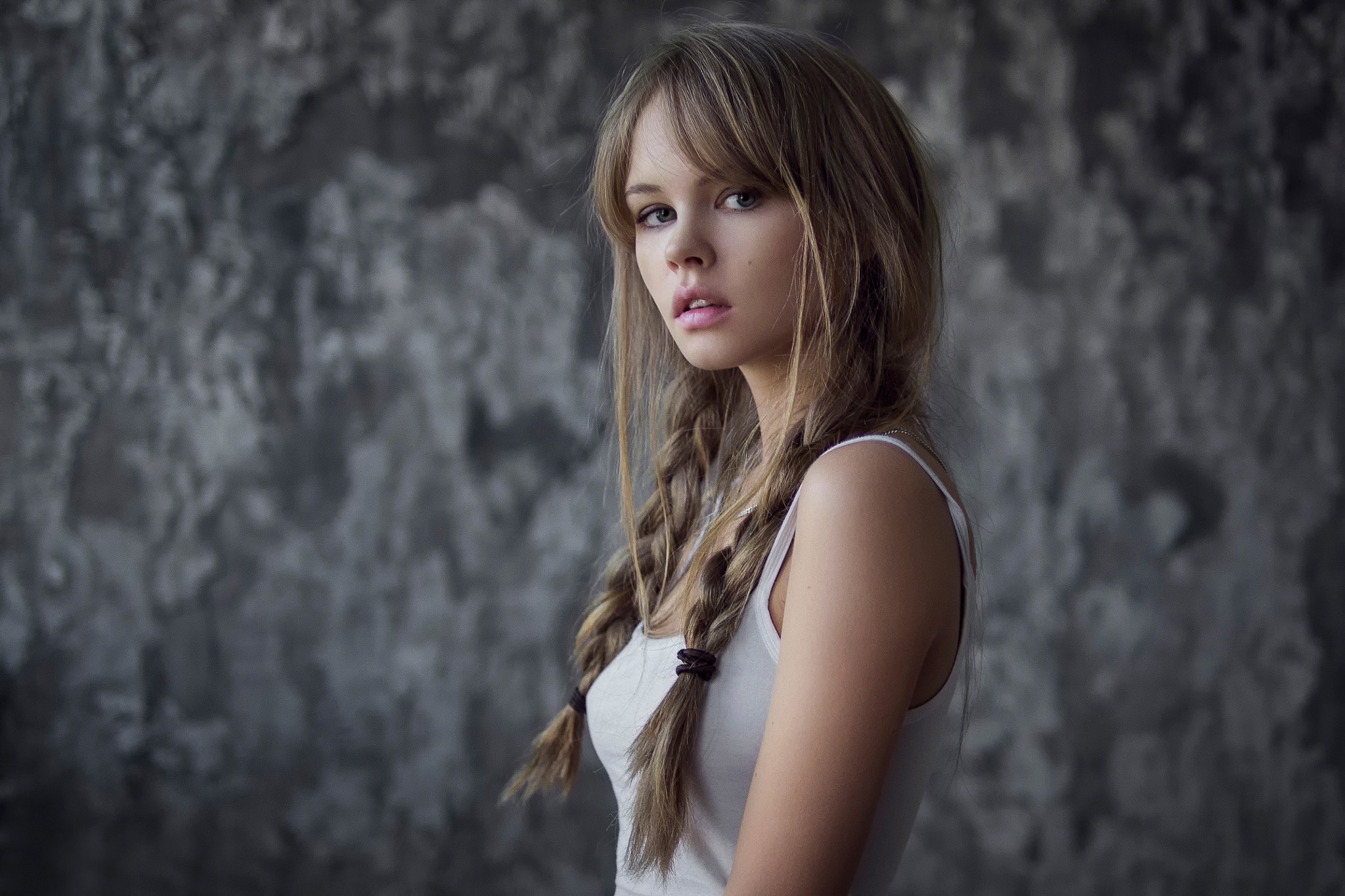 #Anastasia Scheglova, #tank top, #women, #blonde, #braids, #pigtails, #model, wallpaper. Mocah HD Wallpaper
