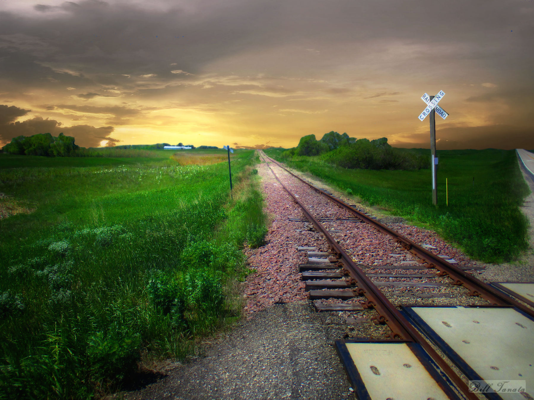 Wallpaper, sunlight, landscape, hill, grass, outdoors, field, road, green, morning, plains, tracks, highway, railroad, crossing, track, prairie, northdakota, rural area, rail transport 1800x1349