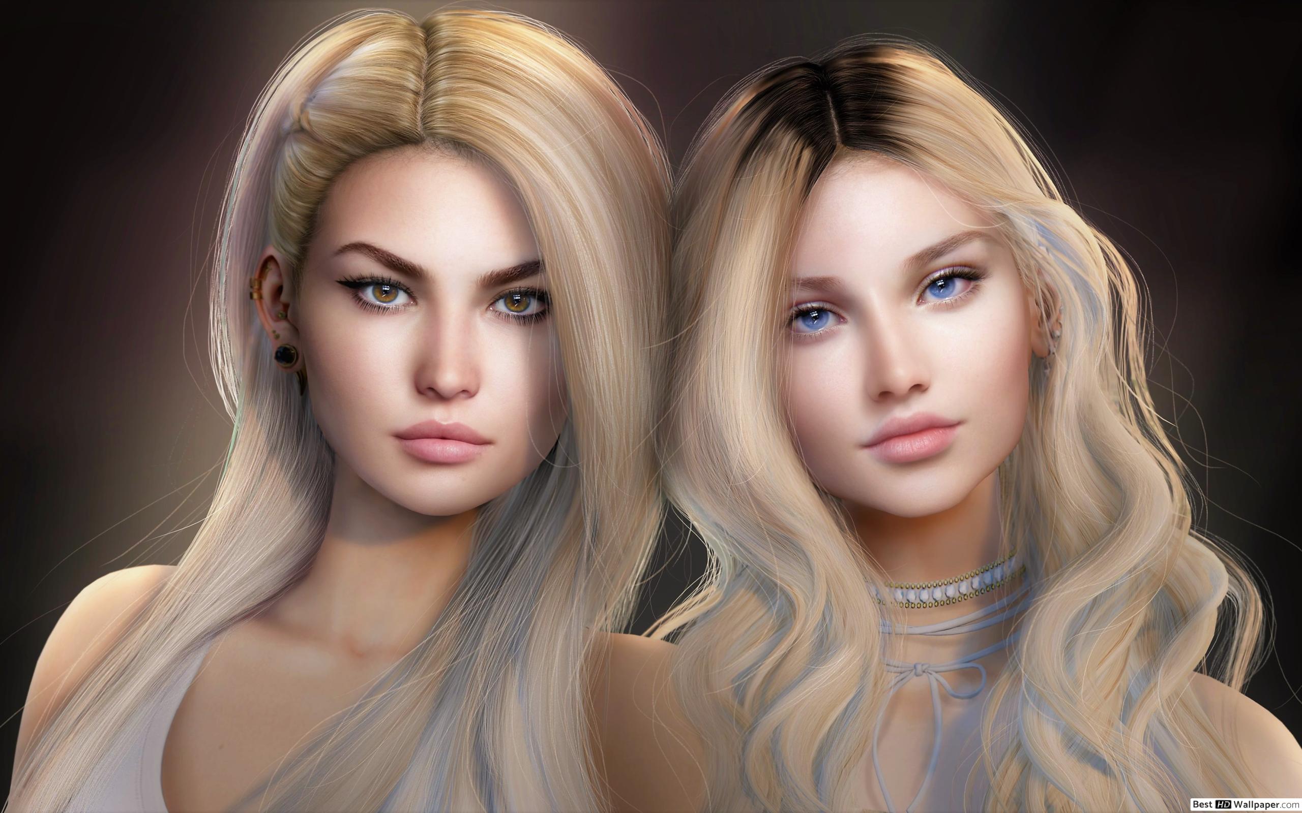 Two pretty blonde girls HD wallpaper download