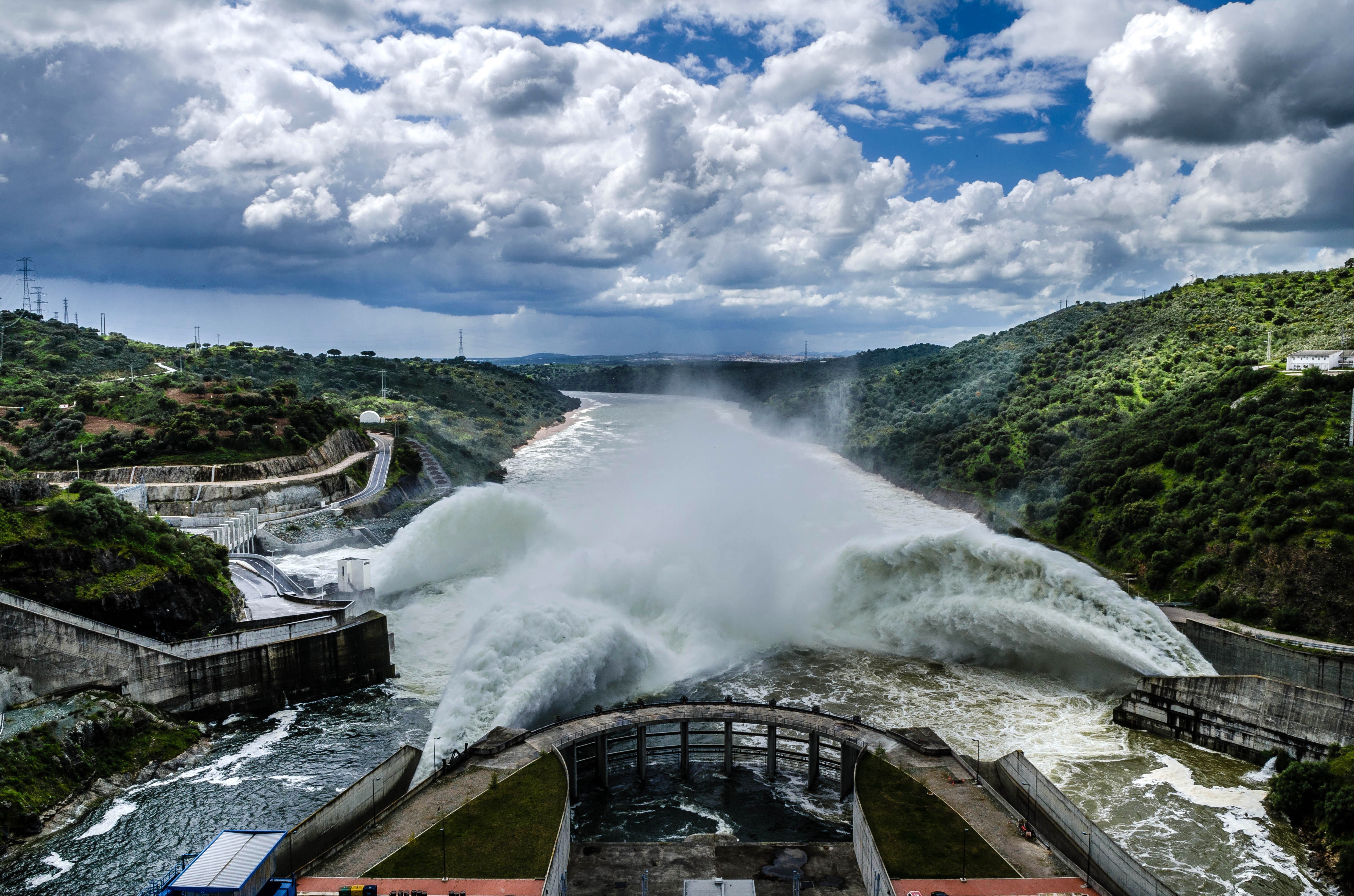 nature, Landscape, Trees, Forest, Clouds, Water, River, Waves, Portugal, Dam, Building, Bridge, Road, Walls Wallpaper HD / Desktop and Mobile Background